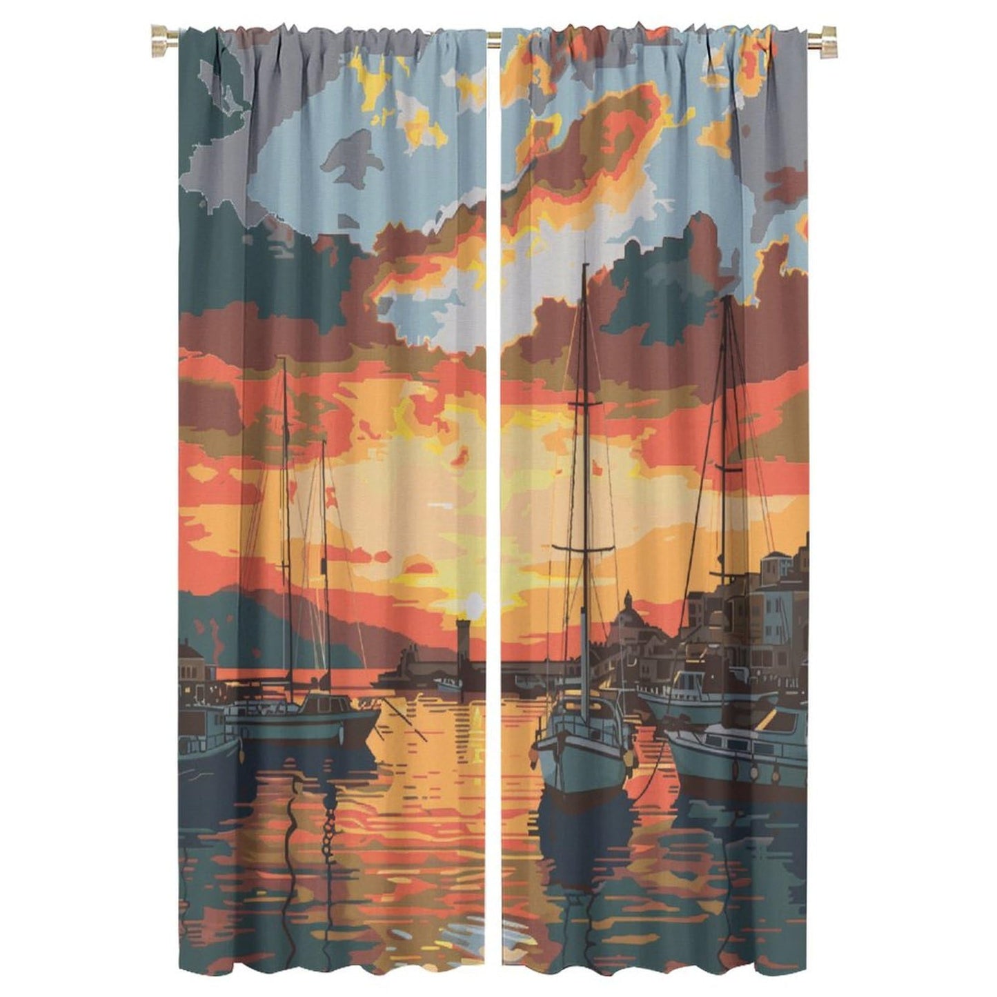 TOWINSFB Anime Ocean Sunset Sky Blackout Curtains, Nautical Sailboat Coastal Scenery Home Decor Rod Pocket Window Drapes for Living Room Bedroom - 42" W x 63" L