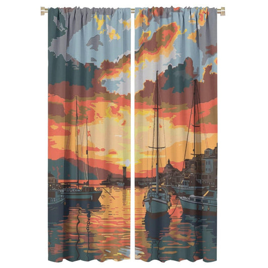 TOWINSFB Anime Ocean Sunset Sky Blackout Curtains, Nautical Sailboat Coastal Scenery Home Decor Rod Pocket Window Drapes for Living Room Bedroom - 42" W x 63" L