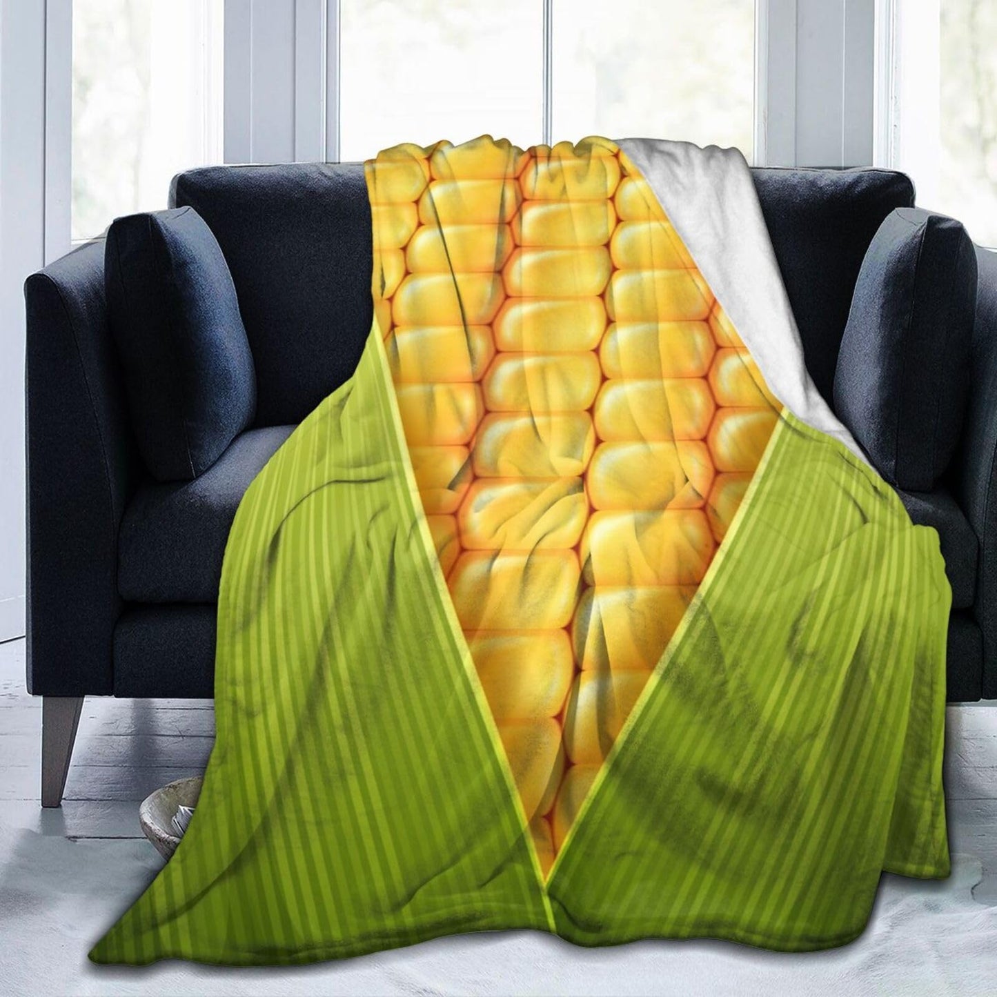 Fun Sweet Yellow Green Corn Throw Blanket Super Soft Warm Bed Blankets for Couch Bedroom Sofa Office Car, All Season Cozy Flannel Plush Blanket Gifts for Girls Boys Teens Adults 60"x50"