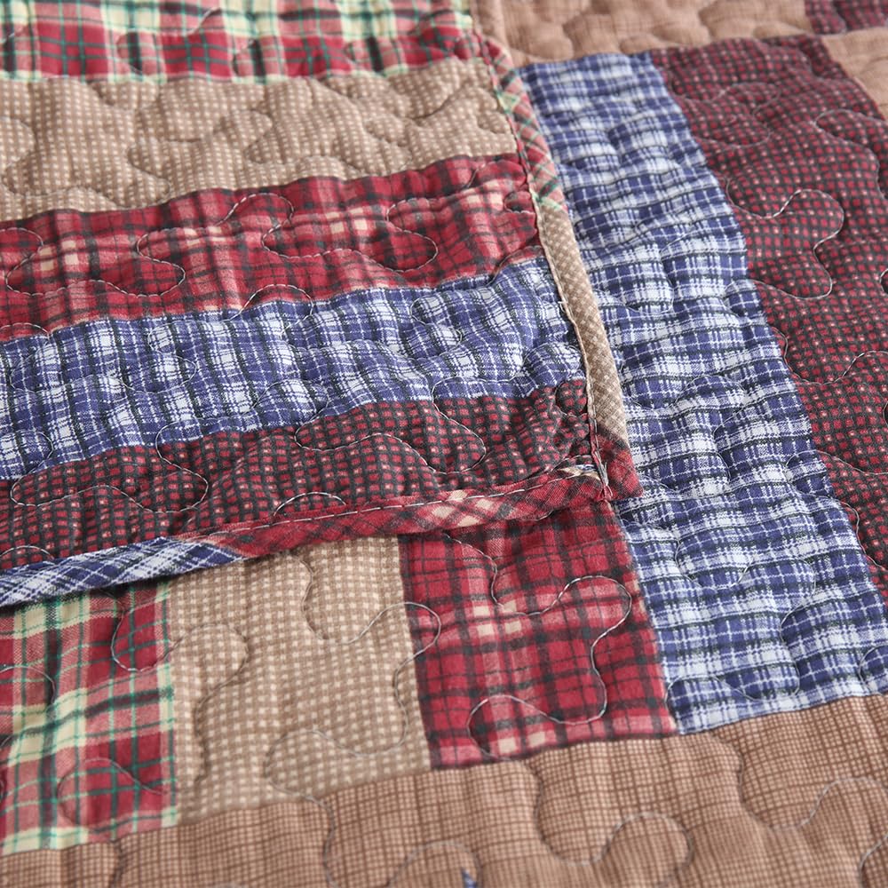 VISIMISI Cotton Bedding Quilt Sets Reversible Coverlet Sets All Season Brown Bedspread, Mediterranean Star Pattern, Queen Size