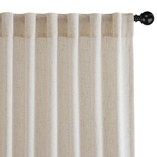 VISIONTEX Natural White Linen Curtains 84 Inches Long Light Filtering Semi Sheer Drape for Bedroom Living Room 2 Panel Farmhouse Country Boho Style Back Tab Rod Pocket Ivory Cream Colored