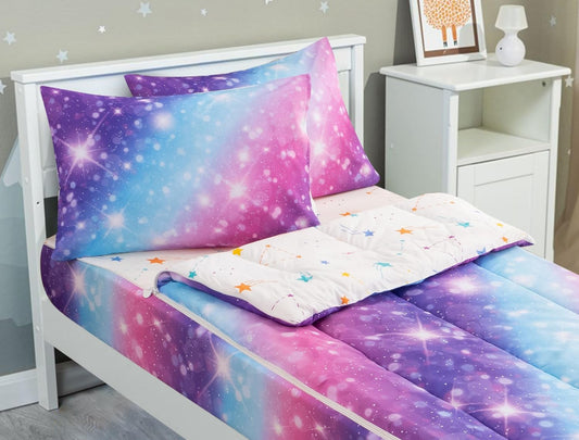 Meeting Story 3pcs Kids Comforter Set Zip up Bedding Set for Girls,Twin Kid Bedding Set Gradient Comforter Set for Kid,All in one Zipper Bedding（BluePurple,Twin）