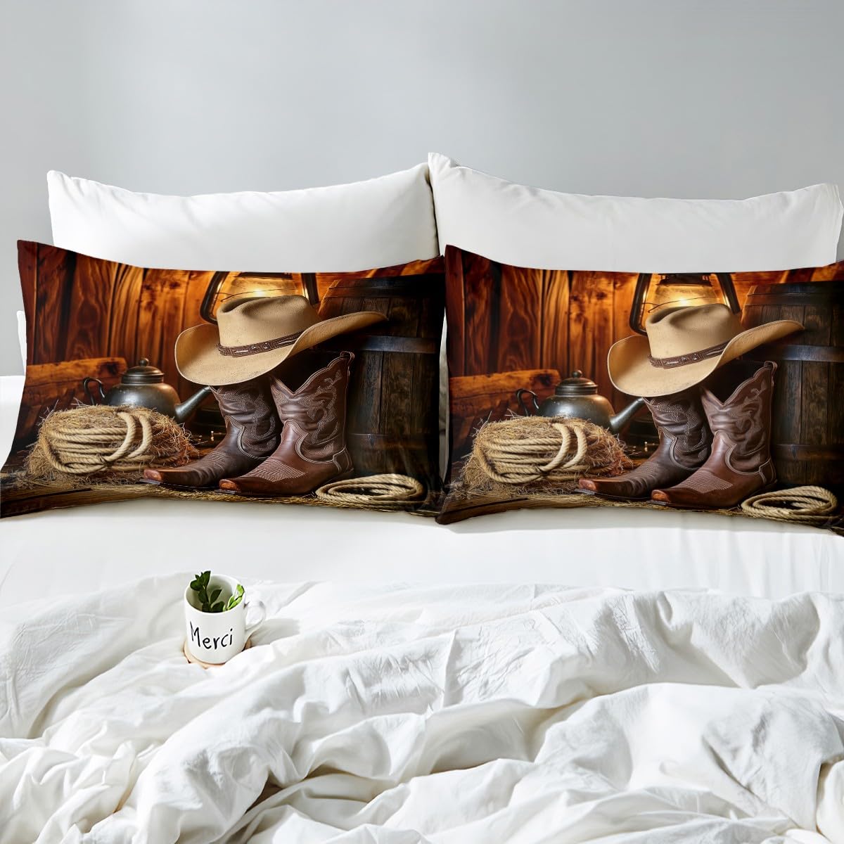 Feelyou Western Decor Duvet Cover Retro Cowboy Style Bedding Set Wild West Themed Comforter Cover for Boys Teens Men Grunge Design Bedspread Cover Queen Size with 2 Pillow Case