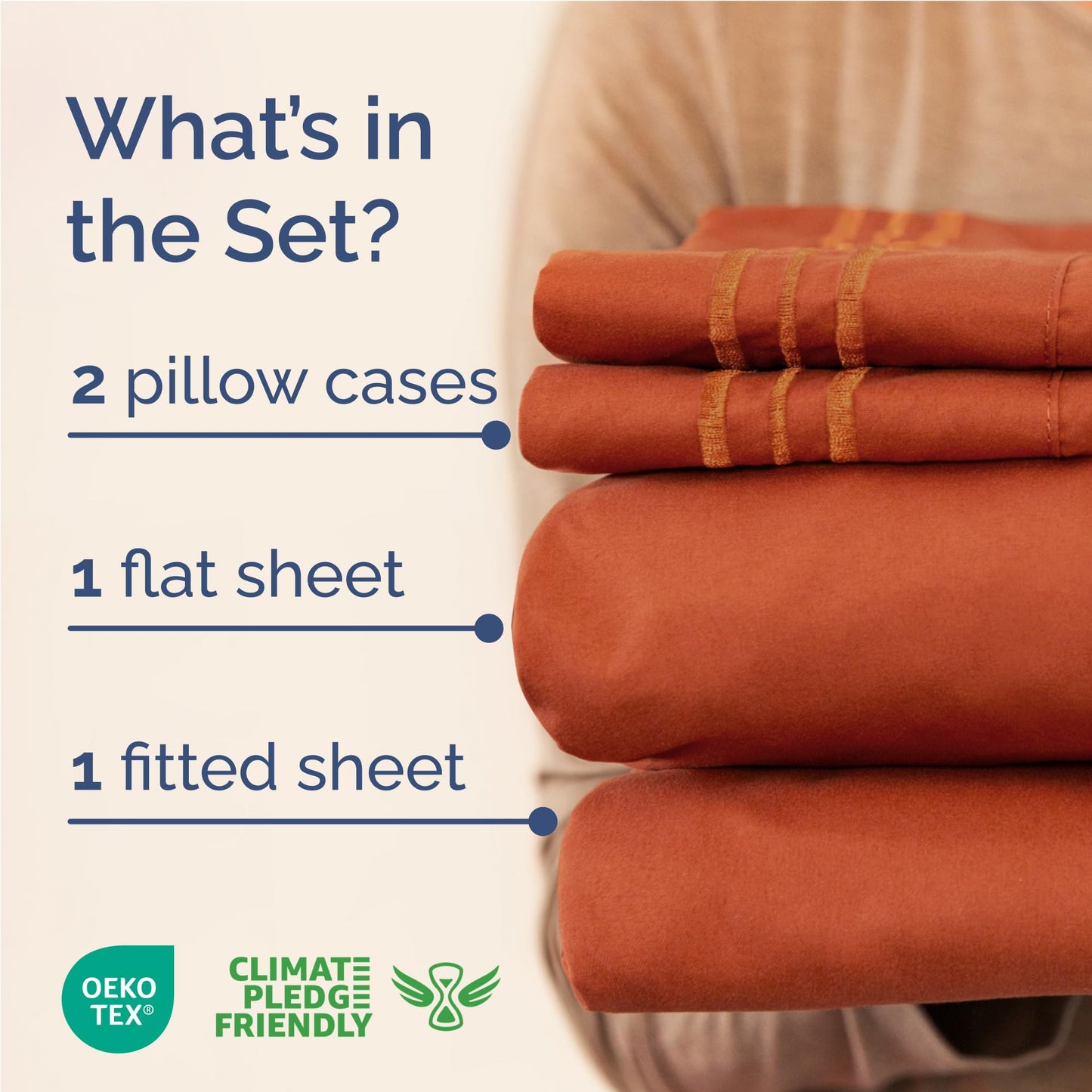 Full Size 4 Piece Sheet Set - Comfy Breathable & Cooling Sheets - Hotel Luxury Bed Sheets for Women and Men - Deep Pockets, Easy-Fit, Soft and Wrinkle Free Sheets - Terracotta Oeko-Tex Bed Sheet Set
