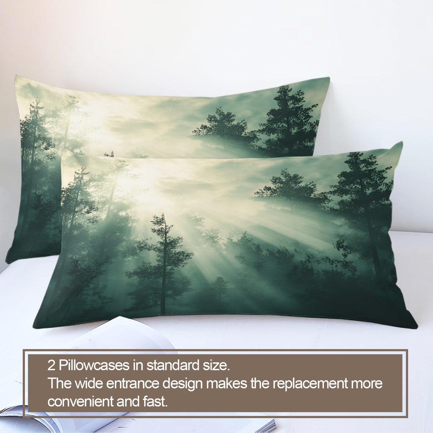 PAISUOQ Misty Forest Duvet Cover King, Fir Trees Comforter Cover with Zipper Ties, Natural Landscape Bedding Set, 3 Pieces with 2 Pillow Cases, Home Decor & Gifts
