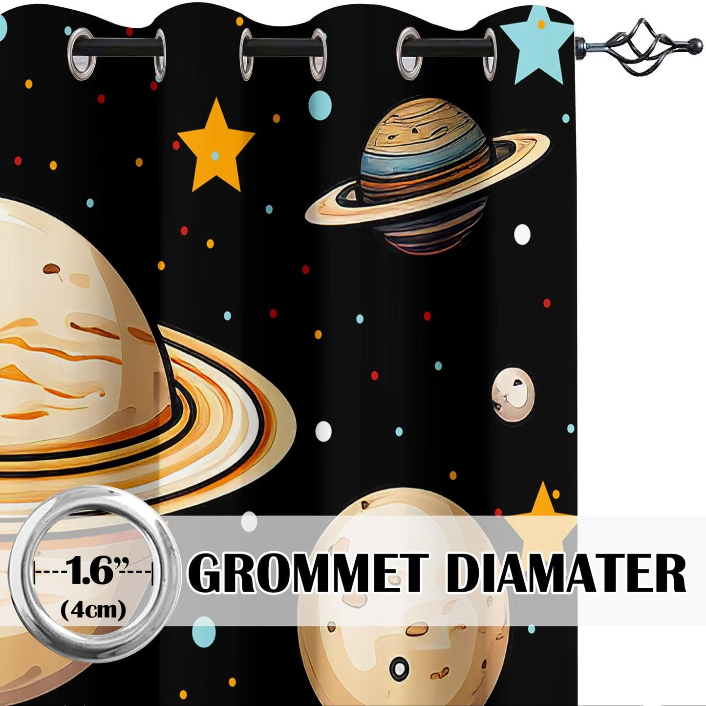 ANGELWARDROBE Galaxy Planet Curtains for Boys Girls Room Decor, Cartoon Universe Planets 50% Blackout Window Curtains, Starry Sky Galaxy Room Darkening Drapes for Bedroom, 2 Panels, 42" W x 63" L