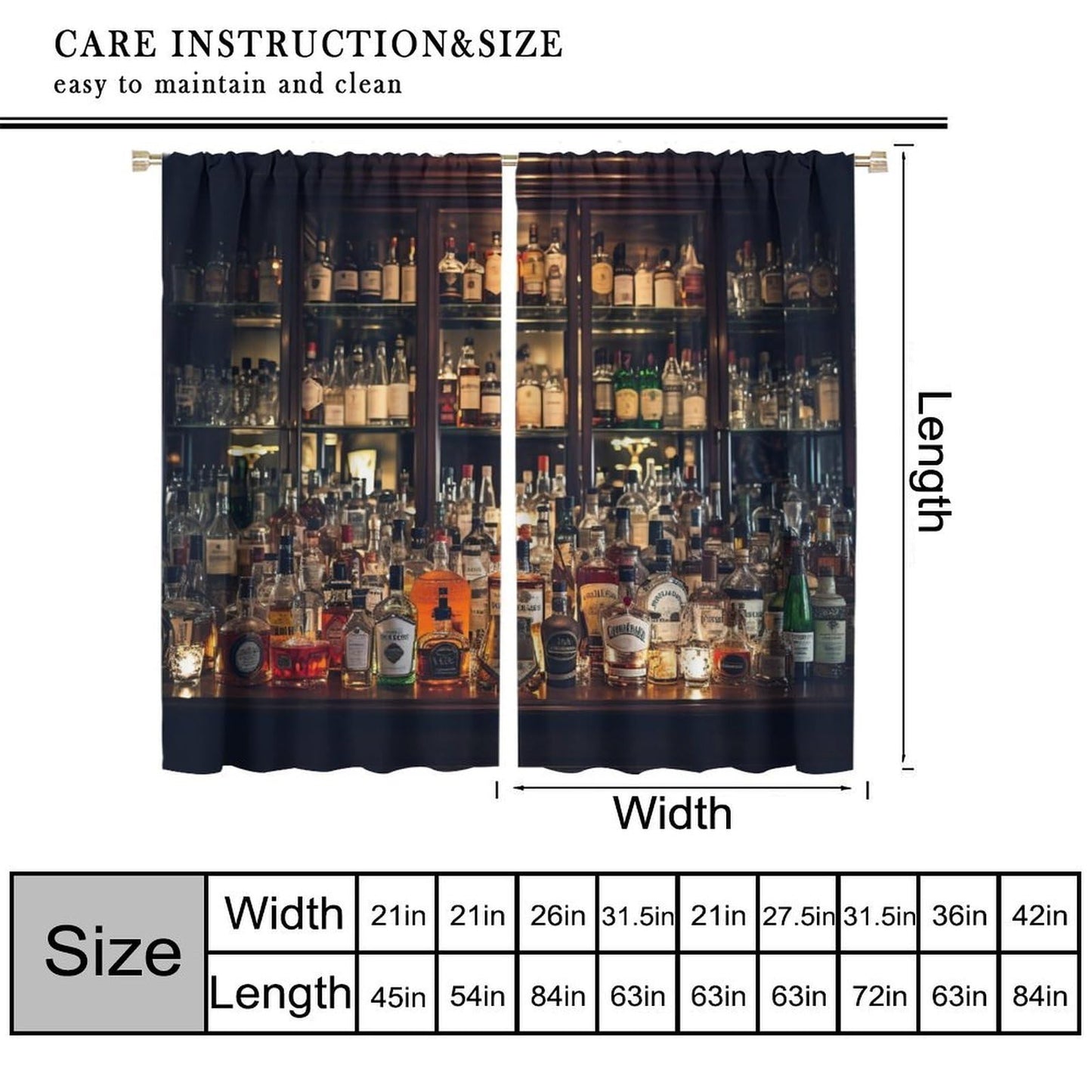 VUMIVI Retro Bar Curtains Variety of Liquors Dark Color Scheme Modern Scenic Art Bar Theme Rod Pocket Window Treatments for Living Dining Kitchen Pub Restaurant Salon 42" W X 44.5" L