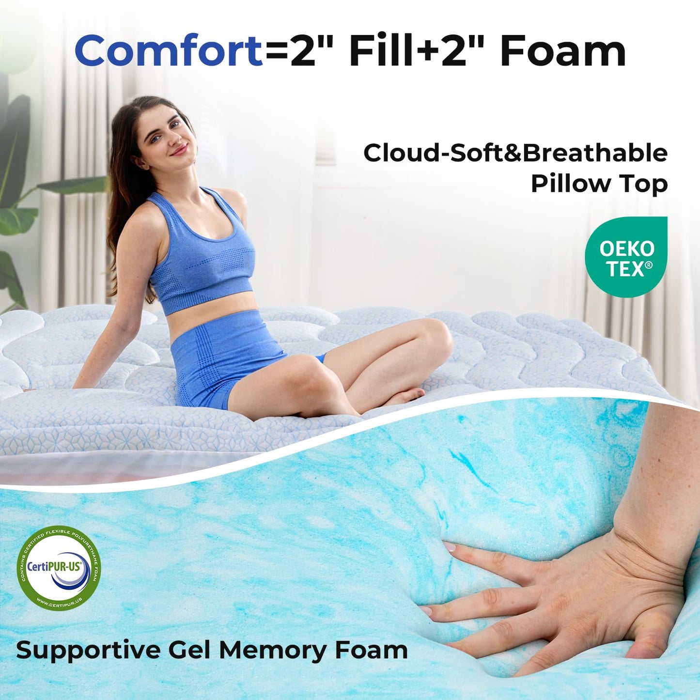 HOMRELEXA Dual Layer 4 Inch Cooling Memory Foam Mattress Topper Twin Size, 2 Inch Thick Soft Quilted Ice Silk Pillow Top Cover Plus 2 Inch Gel Memory Foam Mattress Pad for Back Pain Relief