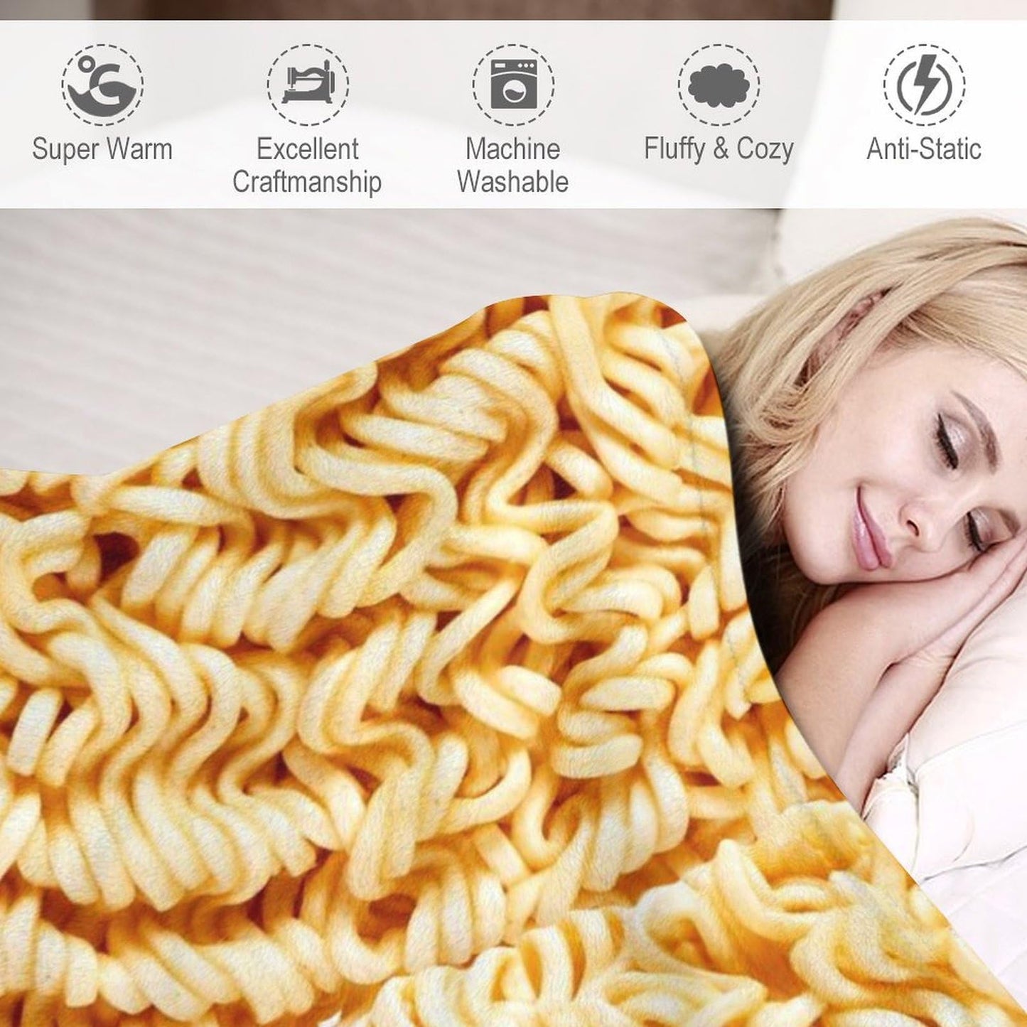 Ramen Noodles Throw Blanket for Teens Boys Girls and Adults Soft Warm Cozy Funny Midweight Food Flannel Blankets for Couch Sofa Bed Camping Travel Home Decor 40" X 50"