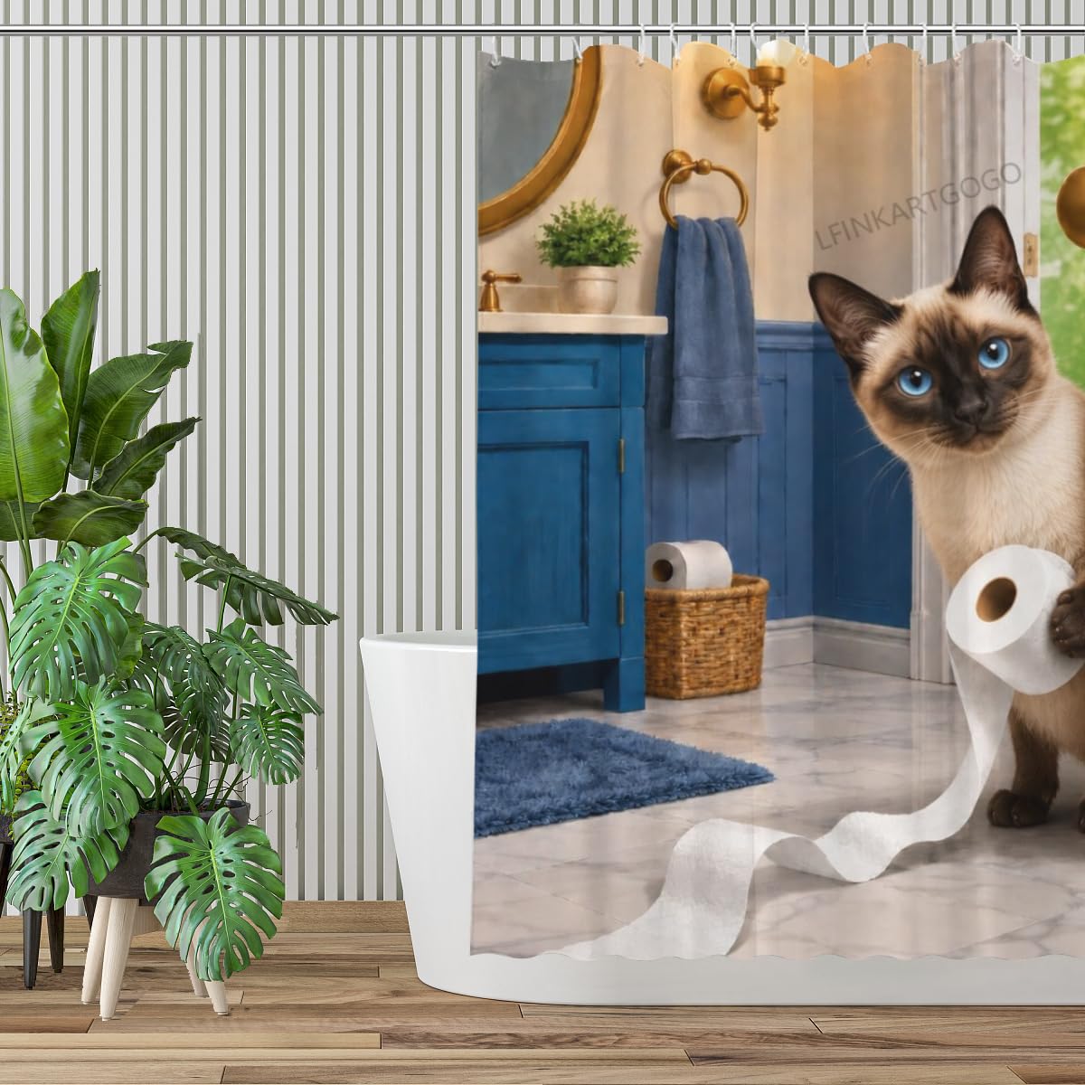 LFINKARTGOGO Funny Siamese Cat Shower Curtain 72x72 with 12 Hooks Humor Pet Animal Print Waterproof Washable Polyester Bath Curtain for Home Hotel Decor