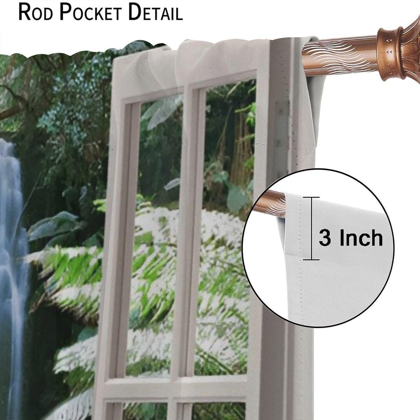 Nsbul Landscape Curtains, Waterfall Scene Lush Greenery Nature Decor Window Drapes for Bedroom Living Room, 42" W X 45" L (No Blackout)