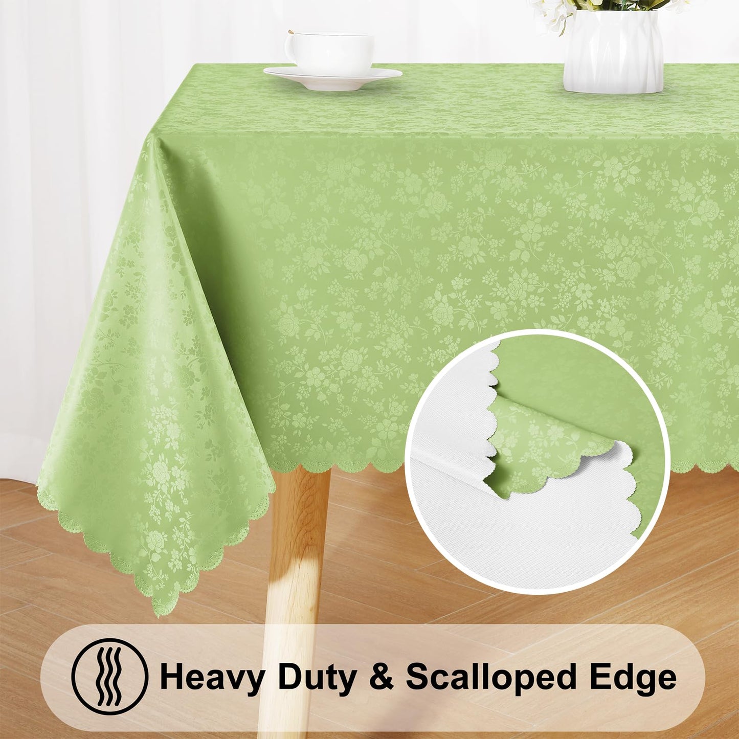 Smiry Rectangle Table Cloth, Waterproof Heavy Duty Vinyl Tablecloths, Wipeable Washable Table Cover for Kitchen and Dining Room (Sage Green, 60" X 120")