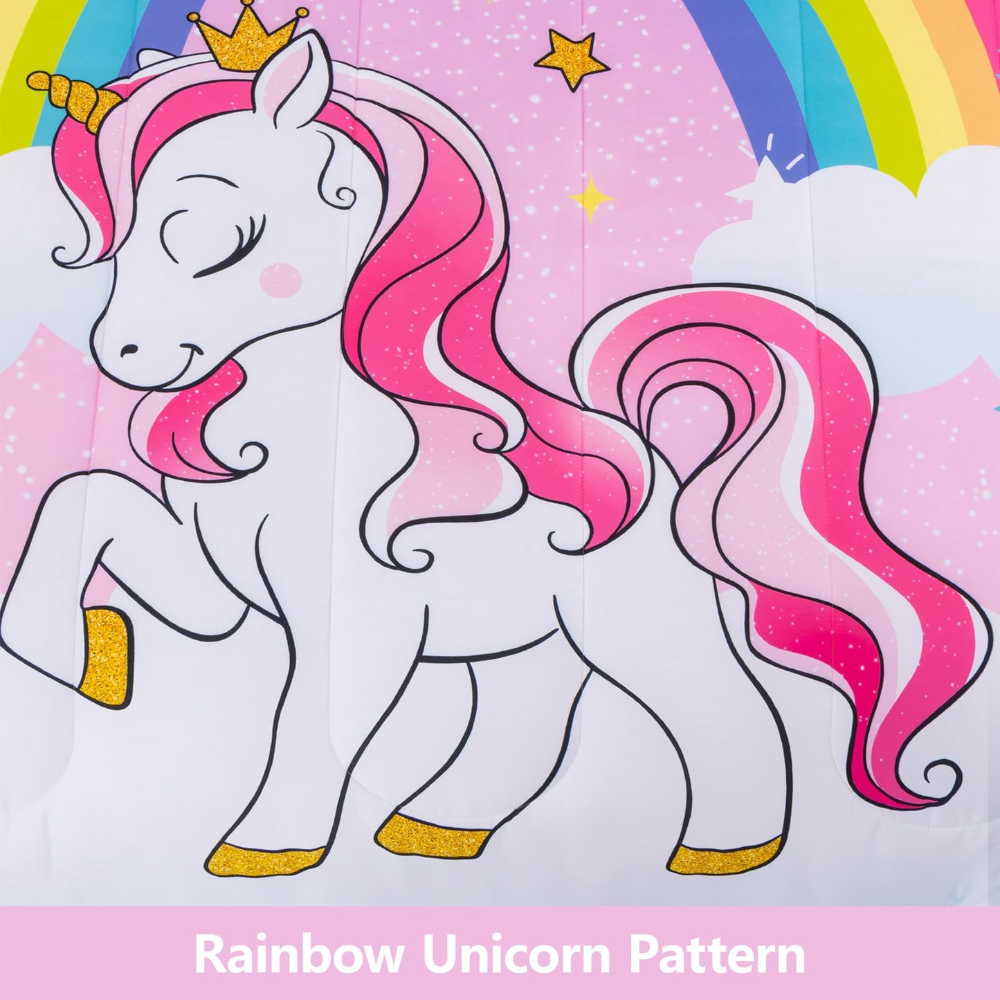 Keyroal Unicorn Twin Bedding Sets for Girls Kids Teens, 6 Piece Bed in a Bag Purple Rainbow Theme Unicorn Comforter Set Bedroom Decor with Printed Sheet Set