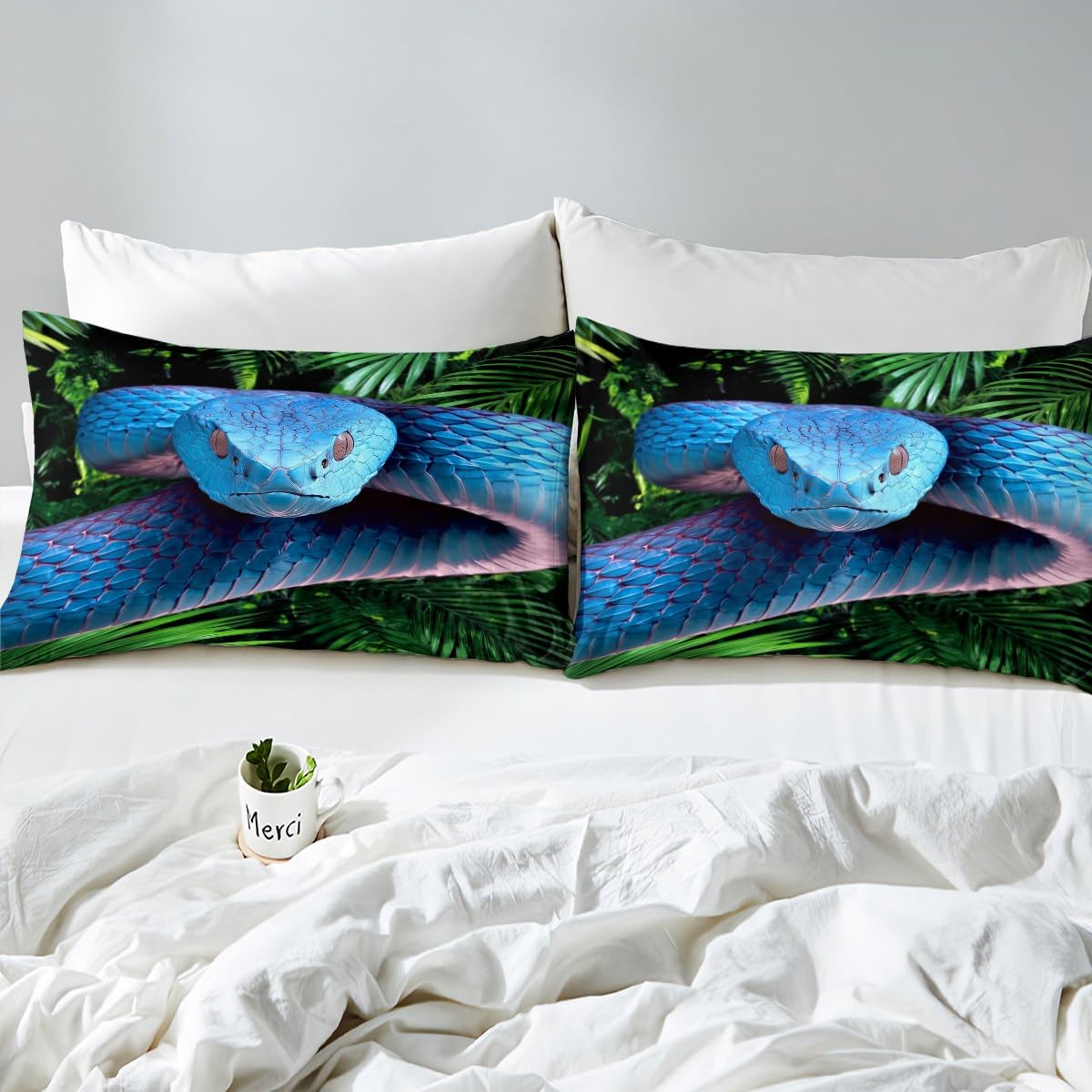 Erosebridal Snake Comforter Cover, 3D Python Duvet Cover, Palm Leaf Bedding Set Full Size, Reptile Tropical Theme Quilt Cover for Kids Boys Girls Teens Living Room Decorative