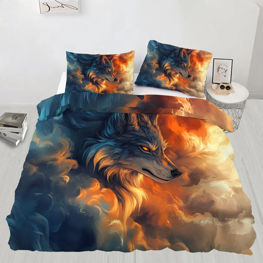 PAISUOQ Wolf Print Duvet Cover Full Size, Galaxy Wolf Bedding, 3 Piece, Soft Microfiber Patterned Comforter Cover with Zipper Ties & 2 Pillowcase, Abstract Animals Bedroom Decor & Gifts