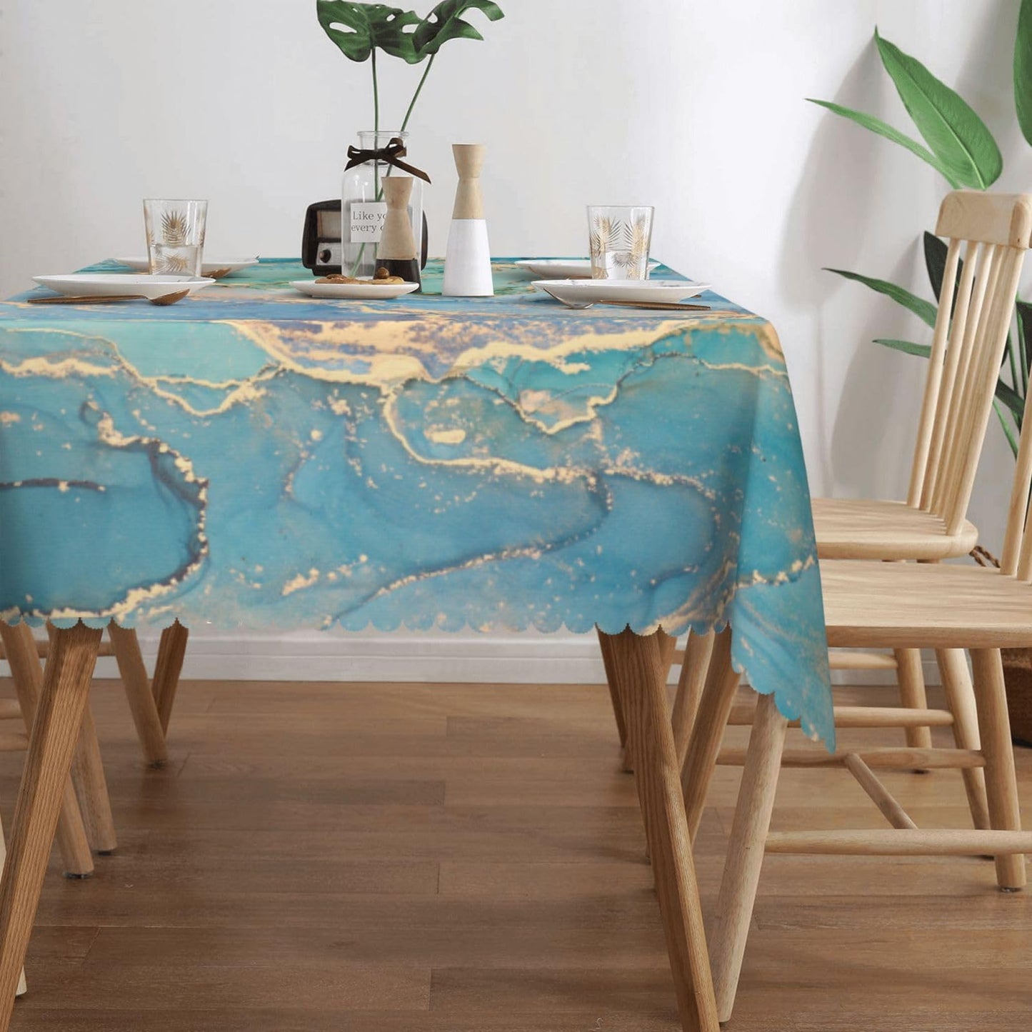 VIGGINER Teal Marble Rectangle Tablecloth Turquoise Blue Gold Table Cloth for Kitchen Dining Natural Luxury Abstract Fluid Tablecloths Table Cover Decor for Party Patio 54 x 72 Inch