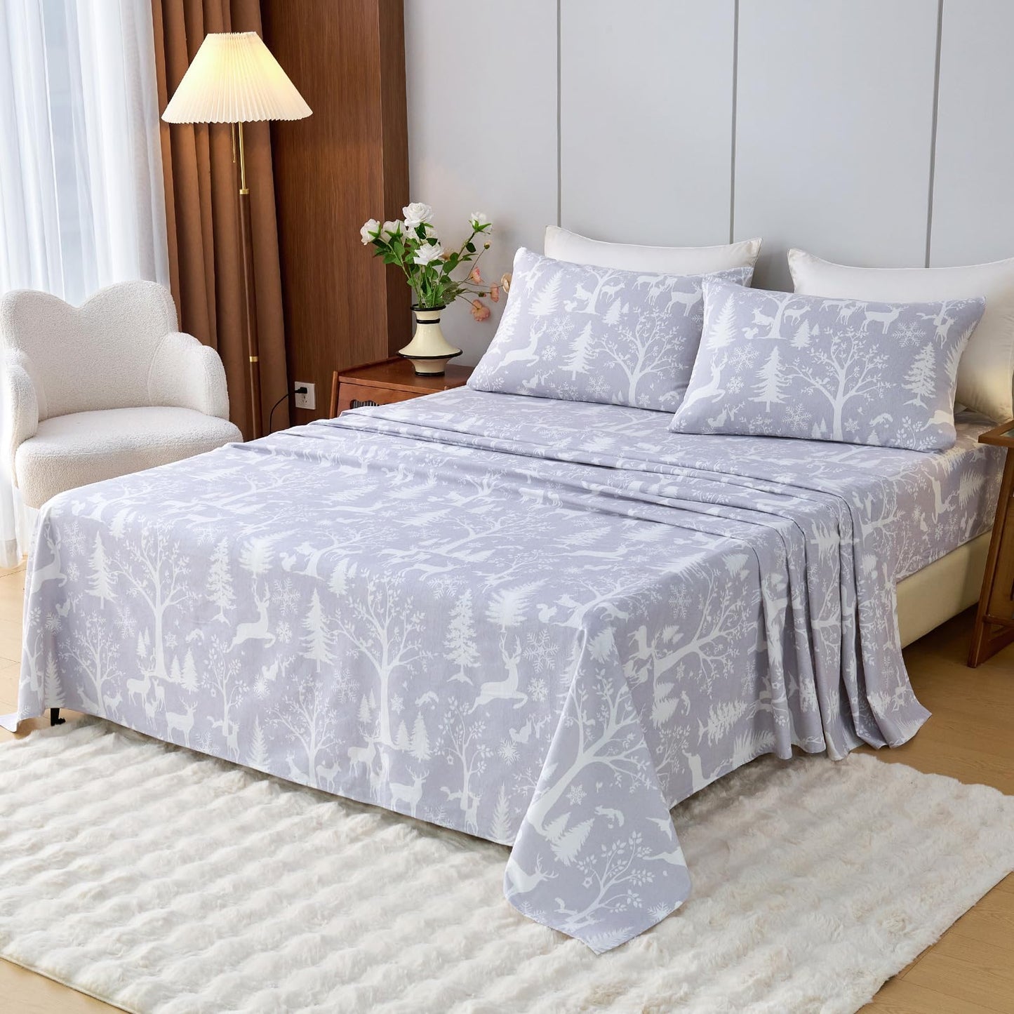 LANYETON 100% Cotton Flannel Sheets, Ultra Soft Cozy Warm Bed Sheets Set for All Season, 16" Deep Pocket, 3PC, Twin
