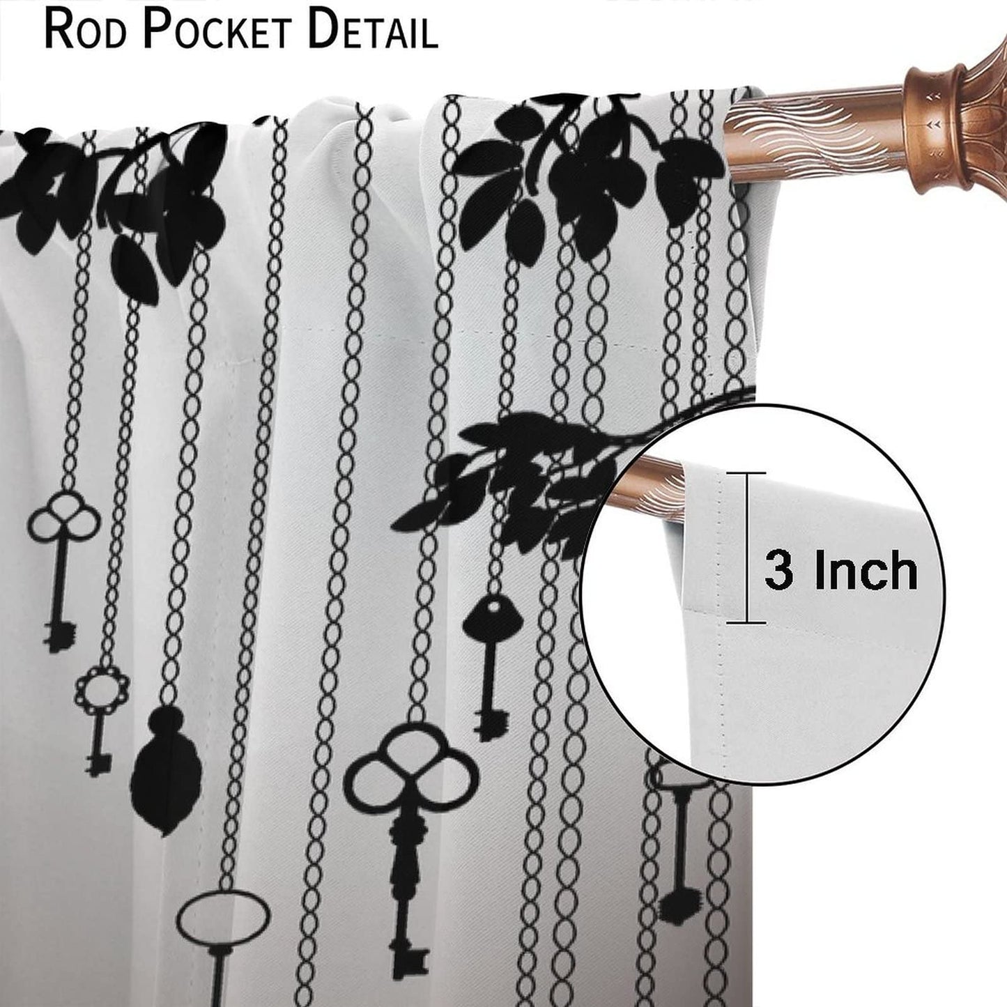Gothic Crow Curtains, Black Birds Crow Decor Window Treatments for Living Room, Crow Black Dark Wings Thriller Curtain Drapes 2 Panels, 72x63 Inch