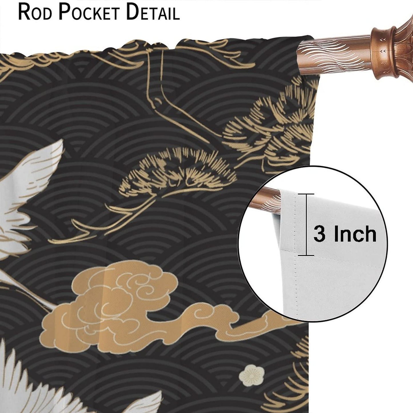 Fairy Crane Curtains Black Gold Plant Traditional Chinese Style Japanese Style Theme Art Bedroom Living Room Decor Rod Pocket Blackout Window Drapes 2 Panels Set 42x45in