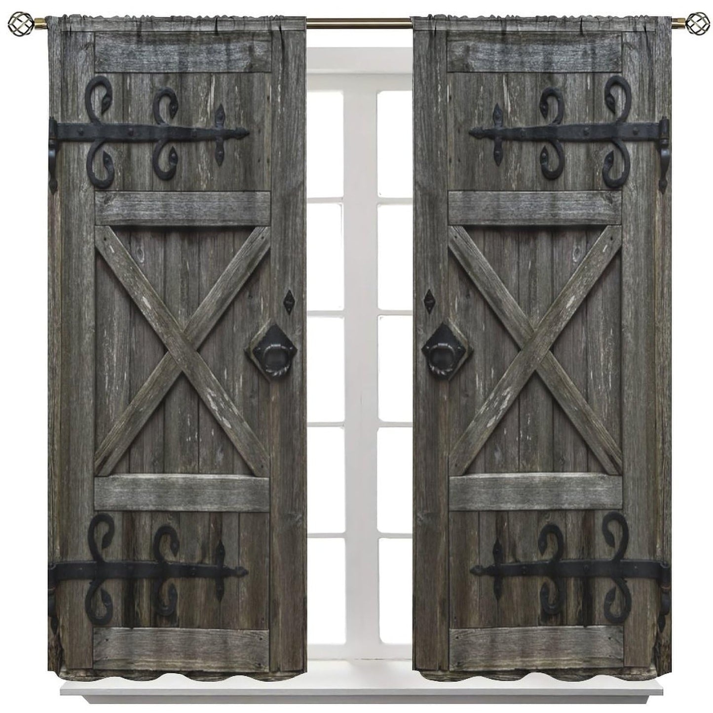 Nanacur Farmhouse Rustic Wooden Curtains, Vintage Door American Country Farm Rural Art Rod Pocket Window Treatment for Bedroom Living Room Kitchen Cafe Drapes 41" W X 45" L (No Blackout)