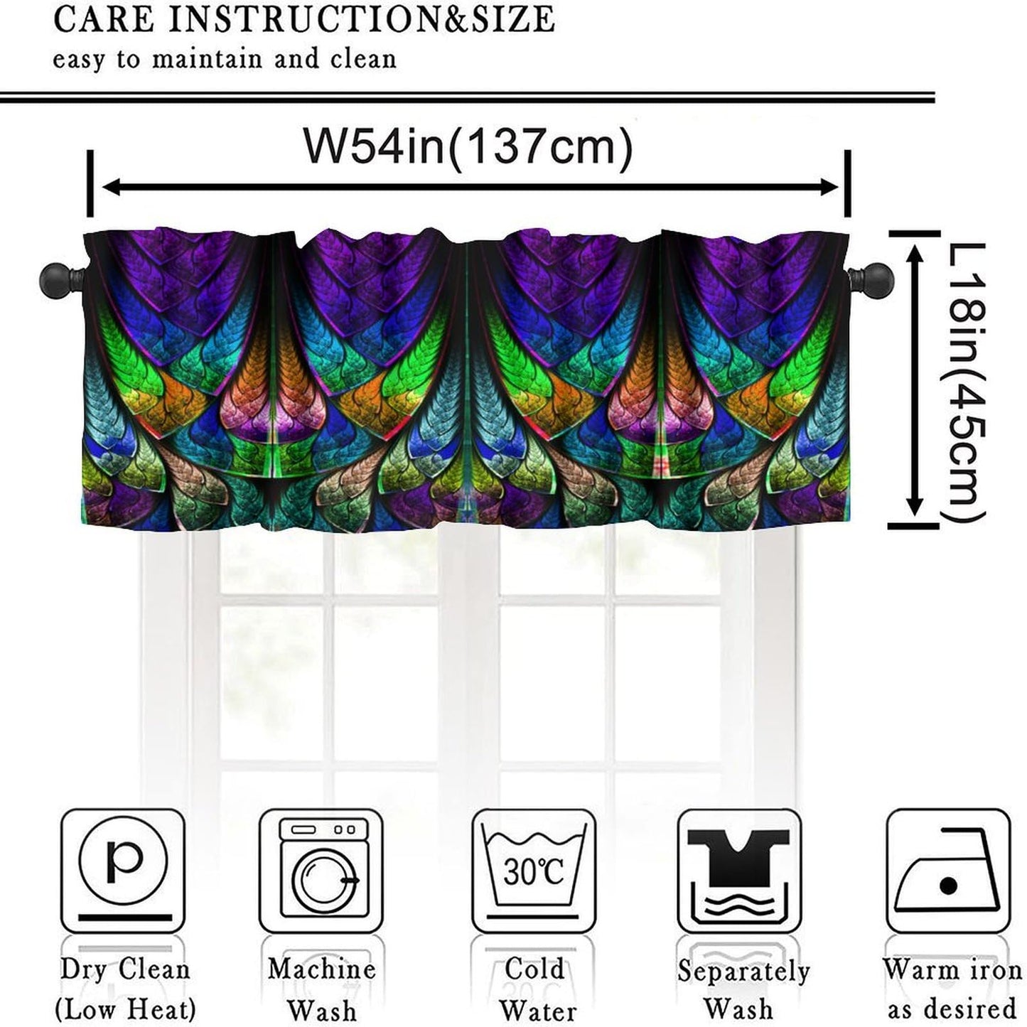 BenYaSong Abstract Window Valance,Fractal Pattern in Stained Glass Style Blackout Window Valance for Home Kitchen Livingroom Coffee Room Window Valance 1 Panel 54x18inch