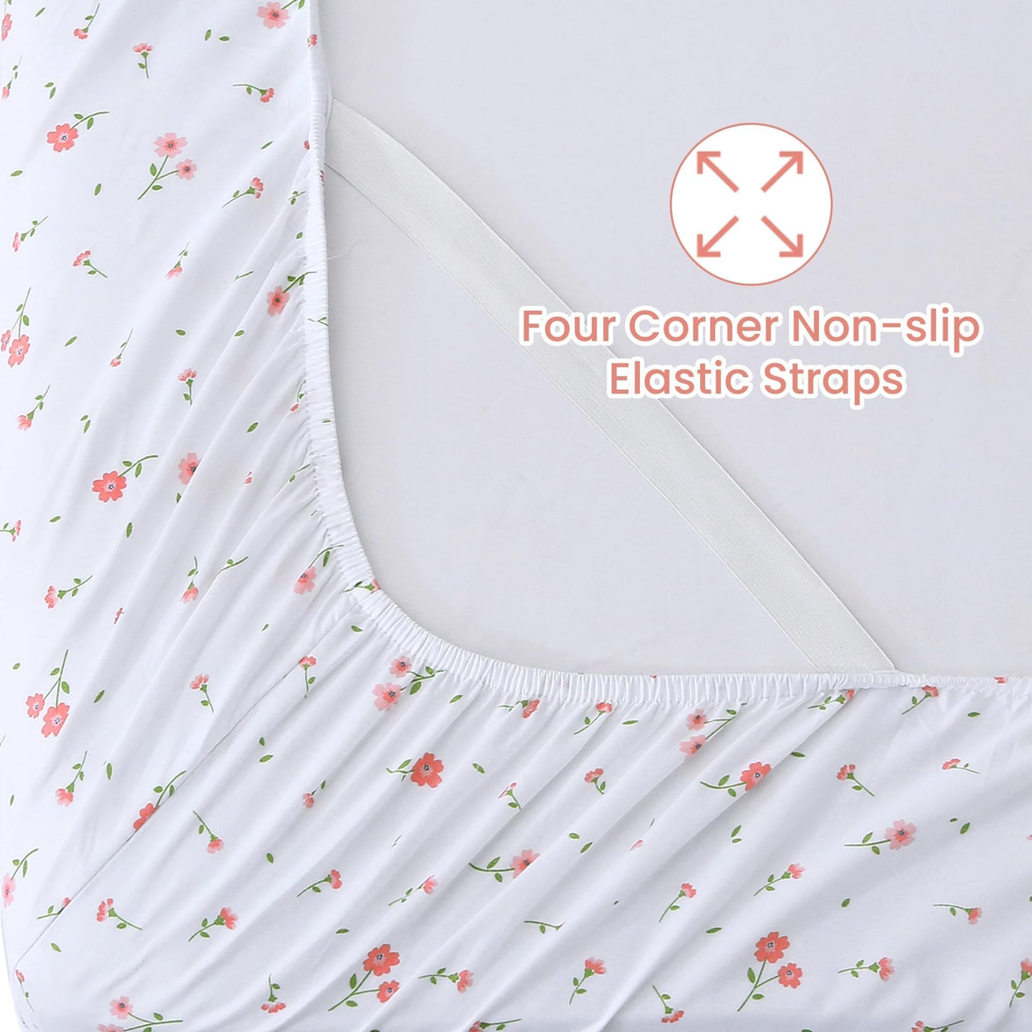 Softan Pink Floral Full Sheet Set Flower Printed Bed Sheets Double - 4 Piece Microfiber Patterned Fitted Bed Sheets with 15" Deep Pocket & Straps, Cozy Cute Pink Sheets and Pillowcase Set