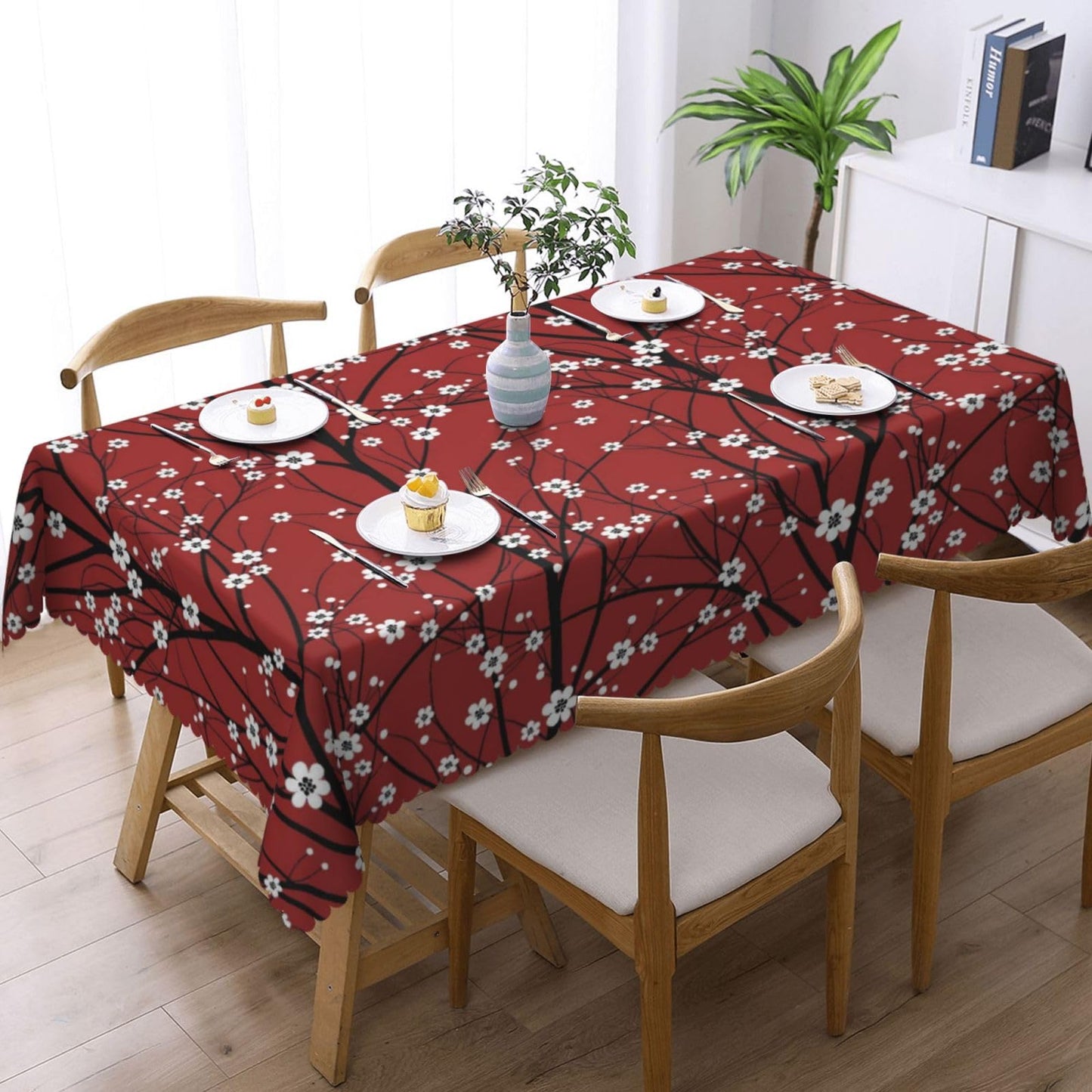 XIOURERY Cherry Tree Floral Table Cloths Decorative for Dining Room, Japanese Flower Washable Tablecloth for Home, Restaurant, Outdoor Party Table Cover 54x72 Inch