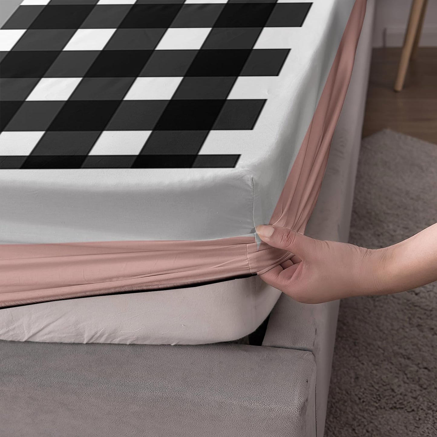 HOSIMA Cow Fitted Sheet & Pillowcase Set, Twin Western Country Room Decor Aesthetic for Girls, Cute Farm Animal Pig Cow Horse Twin Bedding Sets, Pink White Gingham