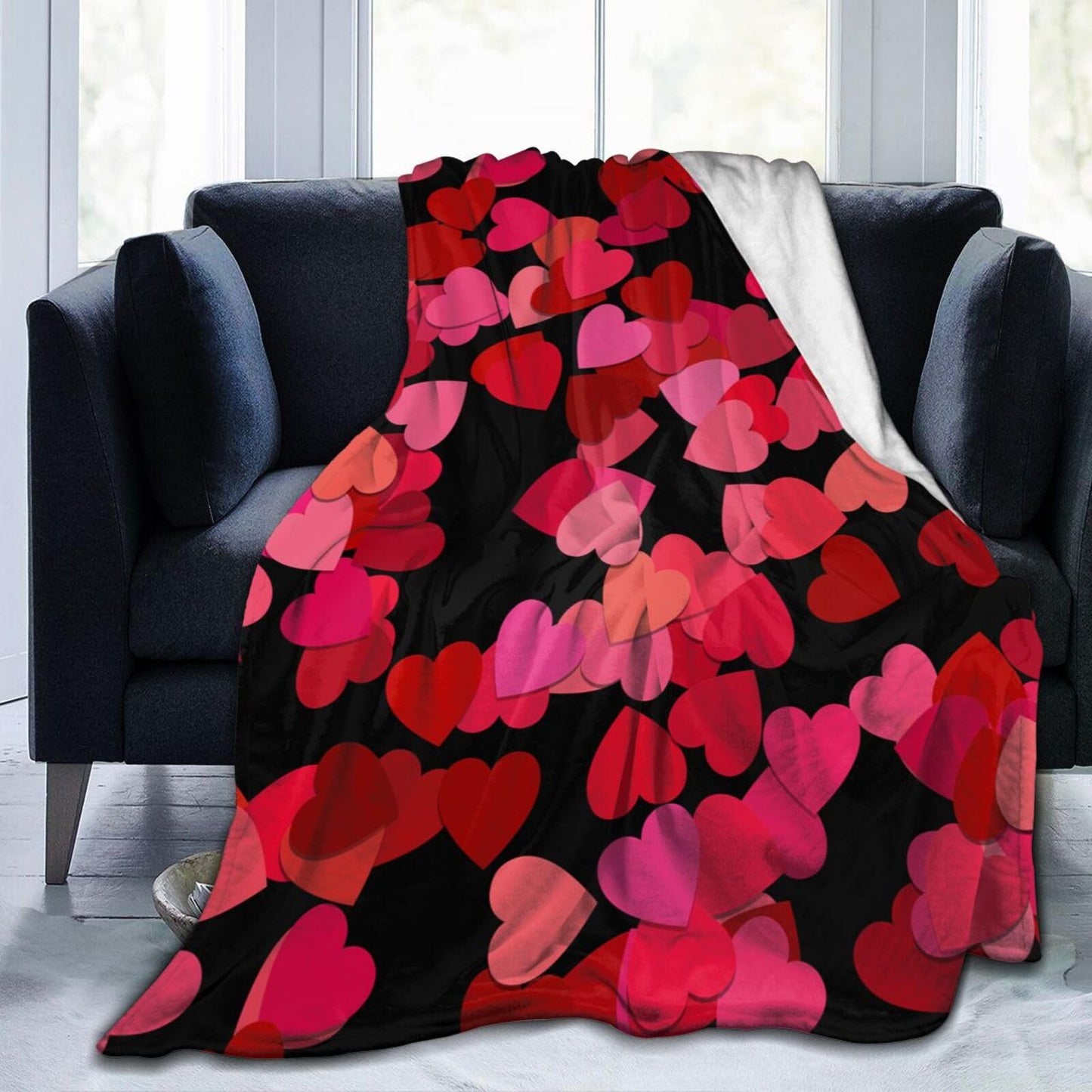 Gbuzozie Red Love Hearts Fleece Blanket Lightweight Ultra-Soft Valentine's Day Wedding Theme Throw Blanket for Sofa Couch Bed Camping Travel - Super Soft Cozy Microfiber Blanket 60"X50"