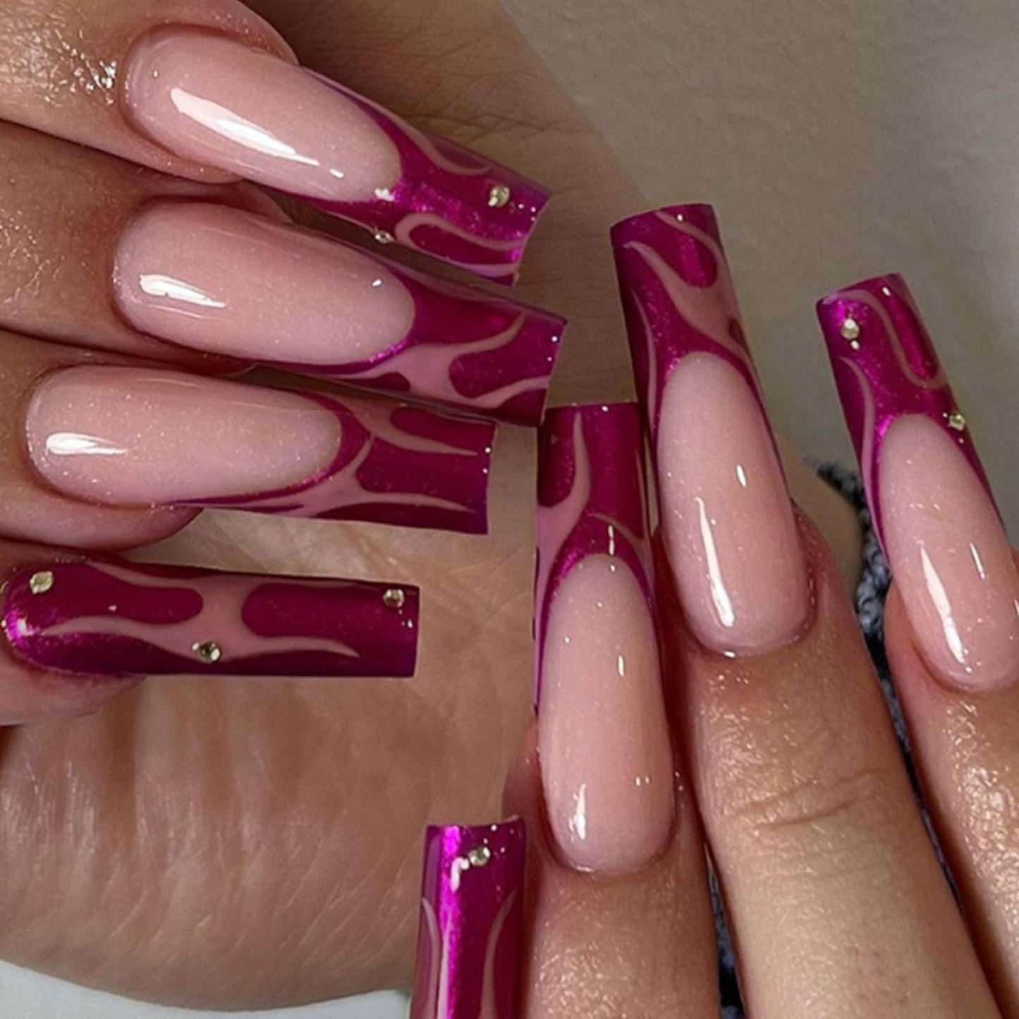 Gifiky Long Coffin False Nails French Press on Nails Galaxy Nails Tips Acrylic Reusable Fake Nails for Women and Girls 24Pcs