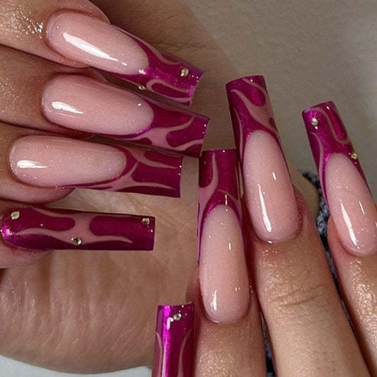 Gifiky Long Coffin False Nails French Press on Nails Galaxy Nails Tips Acrylic Reusable Fake Nails for Women and Girls 24Pcs