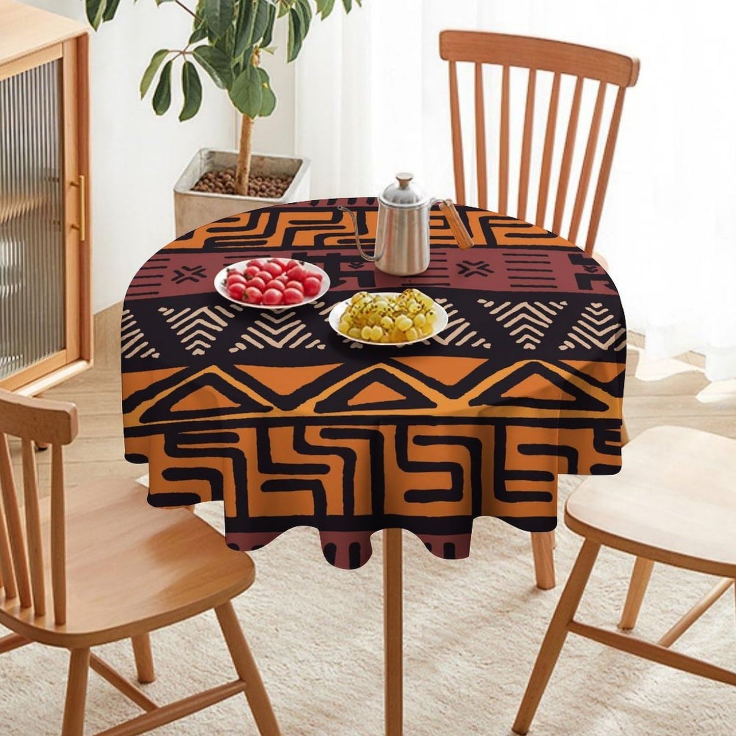 YSWOW African Mud Cloth Tablecloth, Tribal Ethnic Boho Geometric Art Printed Print Stain Washable Table Resistant for Kitchen Dinning Outdoor Picnic Party Round 36x36in