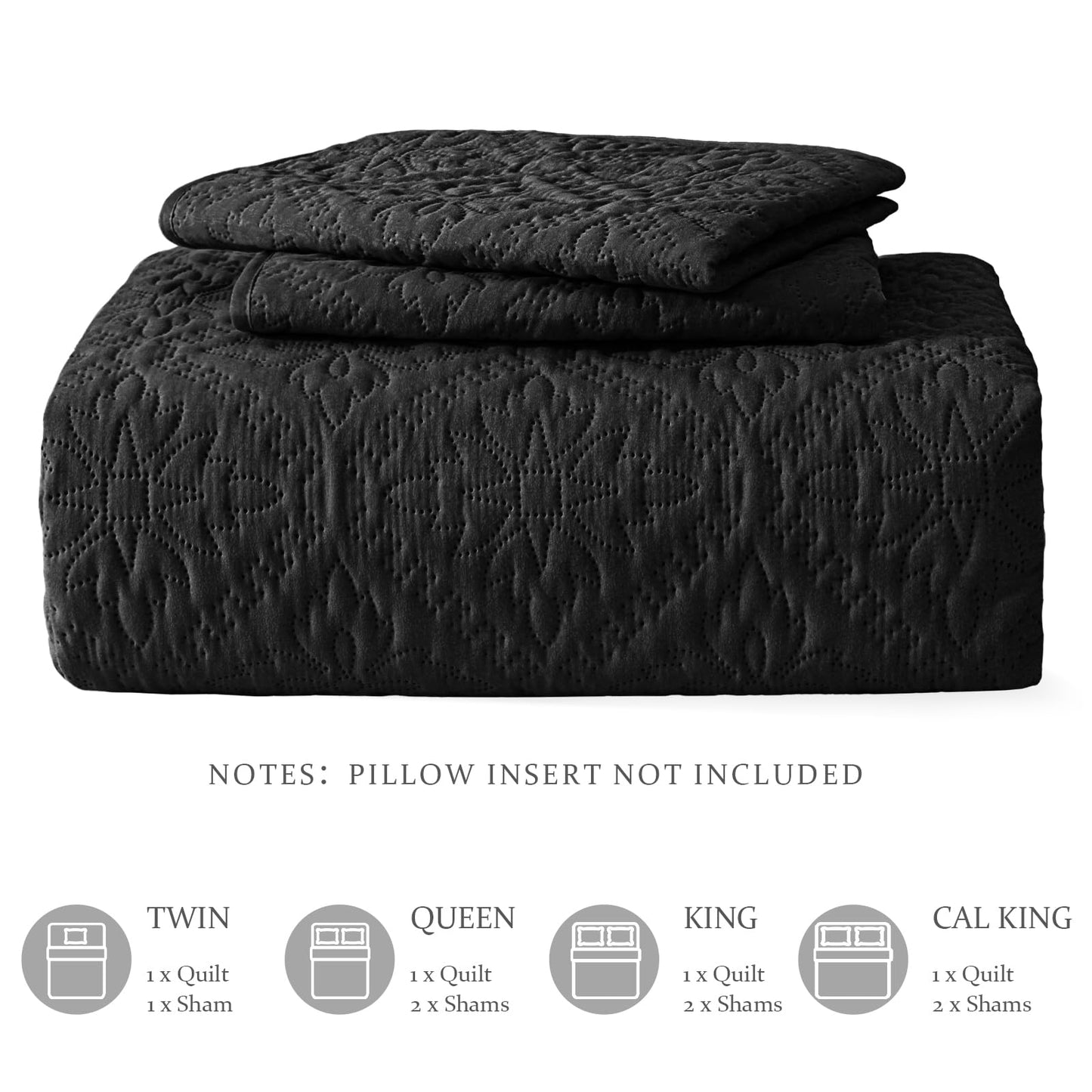 Exclusivo Mezcla King Quilt Bedding Set, Lightweight Soft Bedspreads Coverlets with 2 Pillow Shams, Modern Black Oversized Quilts King Size for All Seasons