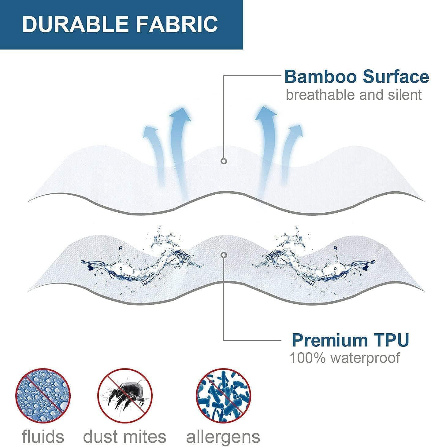 Bamboo Mattress Protector with Zipper - 100% Waterproof Full Size Cooling Mattress Cover - Ultra Soft Jacquard Fabric Breathable Noiseless Mattress Pad Cover - Zippered Mattress Encasement