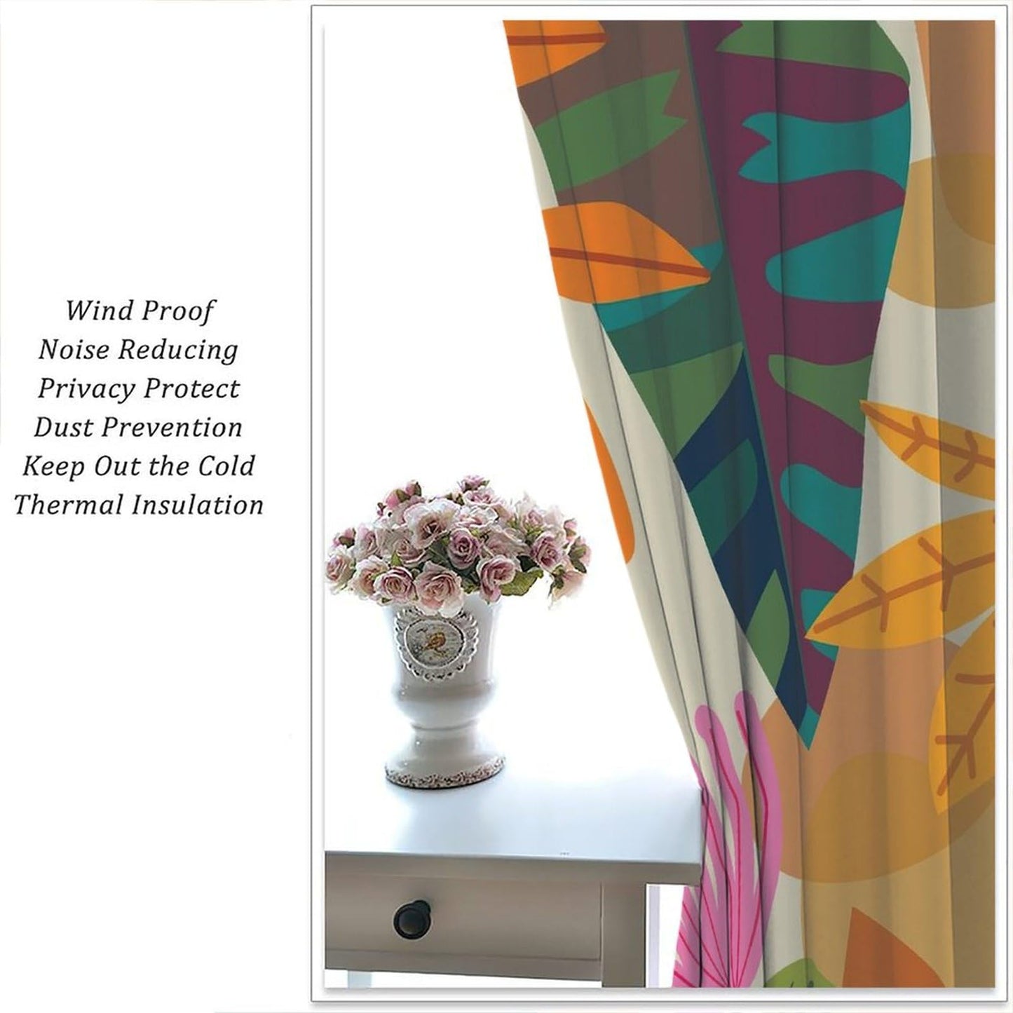 Nanacur Mid Century Leaves Flower Curtains, Boho Modern Abstract Tropical Leaf Floral Print Window Drapes, for Living Room Bedroom 42" W X 45" L (Decorative)