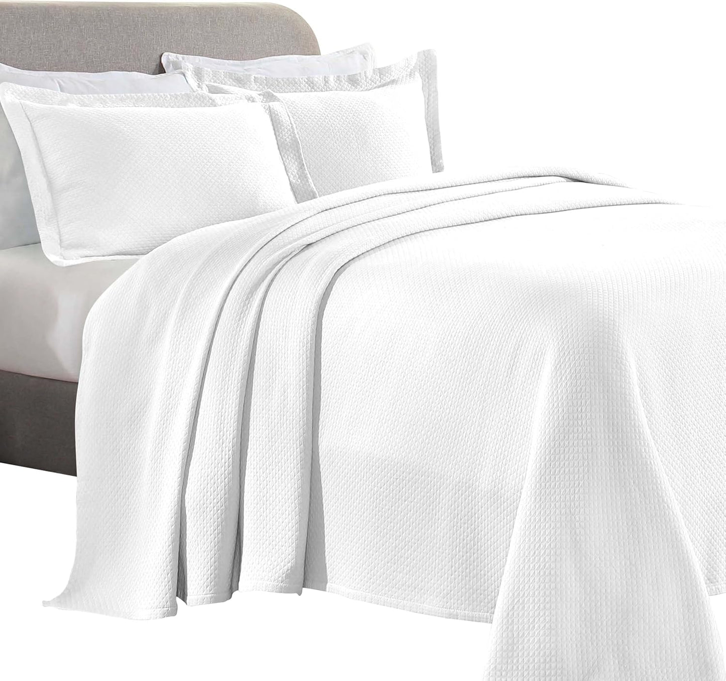 Superior Solitaire Cotton 3 Piece Bedspread Set, Home Bed Decor, Decorative Textured Bed Spread, 2 Pillow Shams, Airy Blanket, Matelasse Coverlet Bedding, All-Season Accent Blanket, King, White