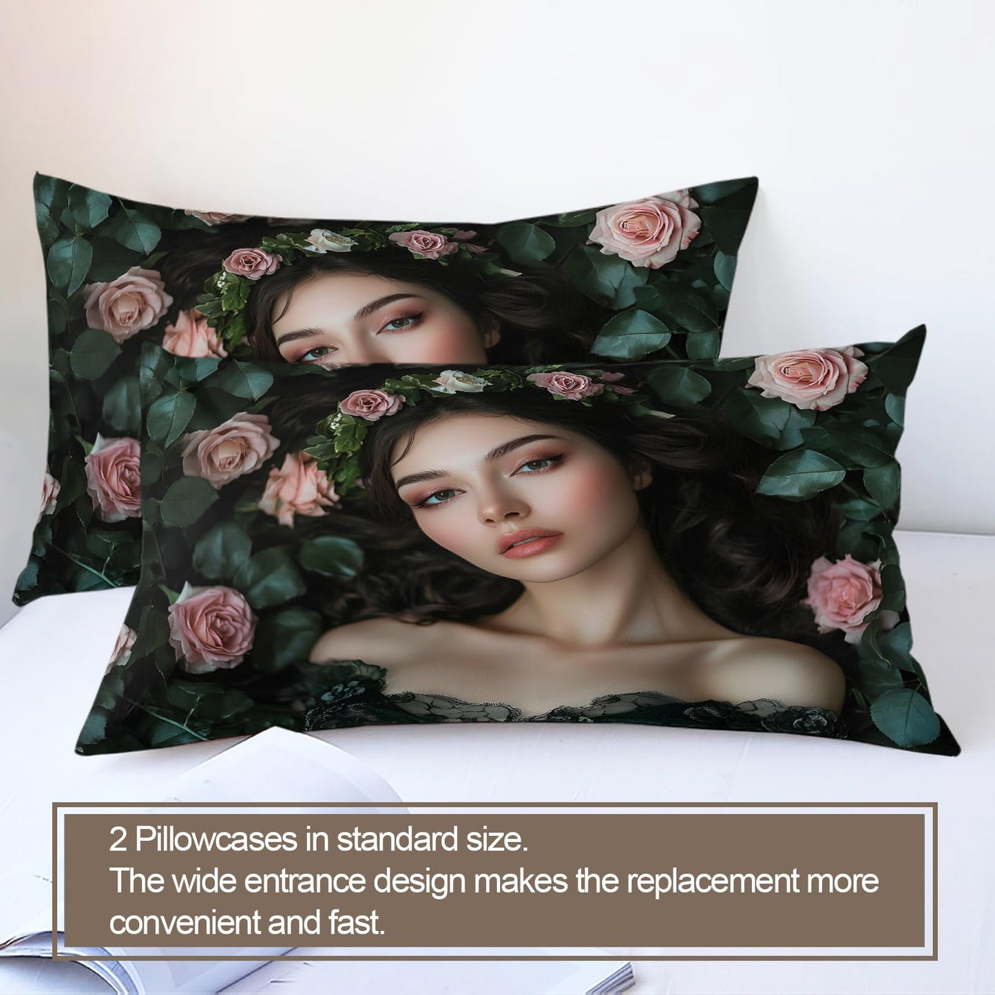 Twin Size Duvet Cover Sexy Beauty Print Duvet Cover Woman Portrait Comforter Cover Rose Bush Bedding Kids Room Bedding Decor (Reversible Printing)