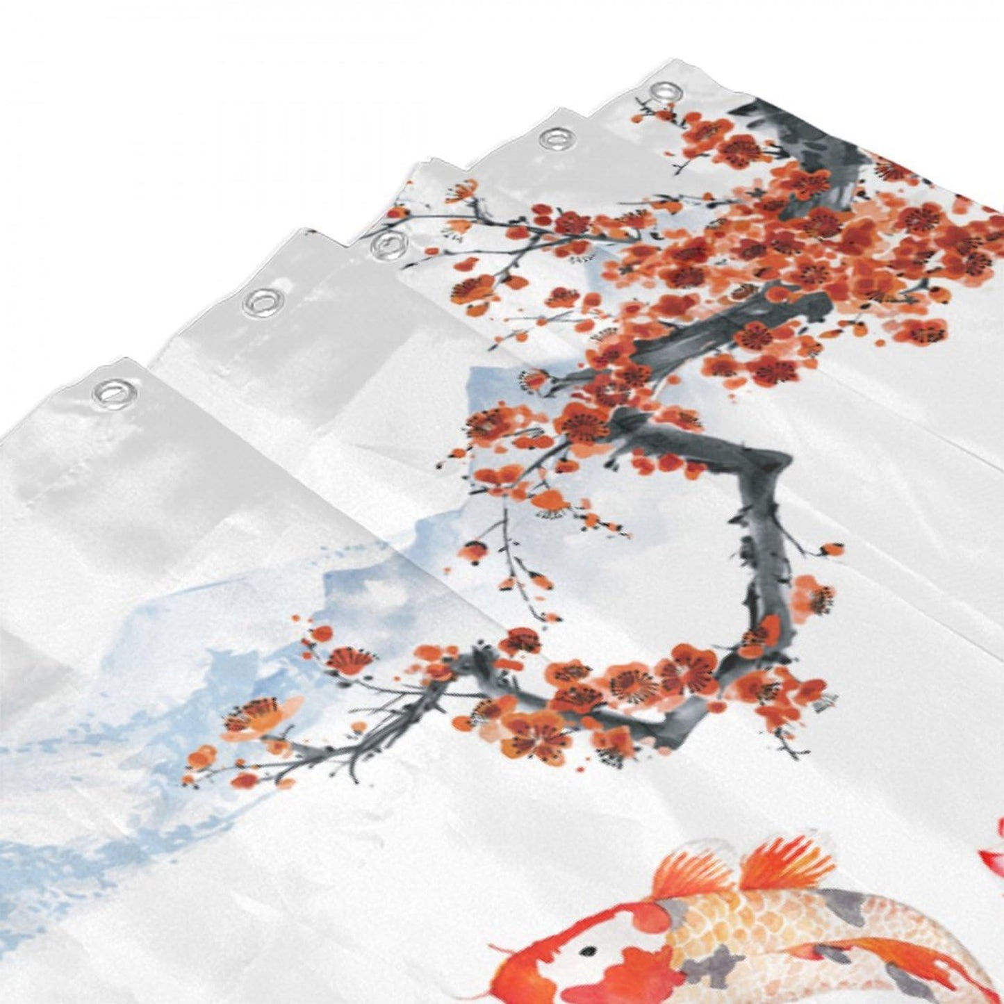 DDCBNS Japanese Koi Fish Shower Curtain,Spring Nature Landscape Cherry Blossoms Floral Print Shower Curtain for Bathroom Decor Asia Oriental Theme Fabric Waterproof Upholstery Hook 66x72inch