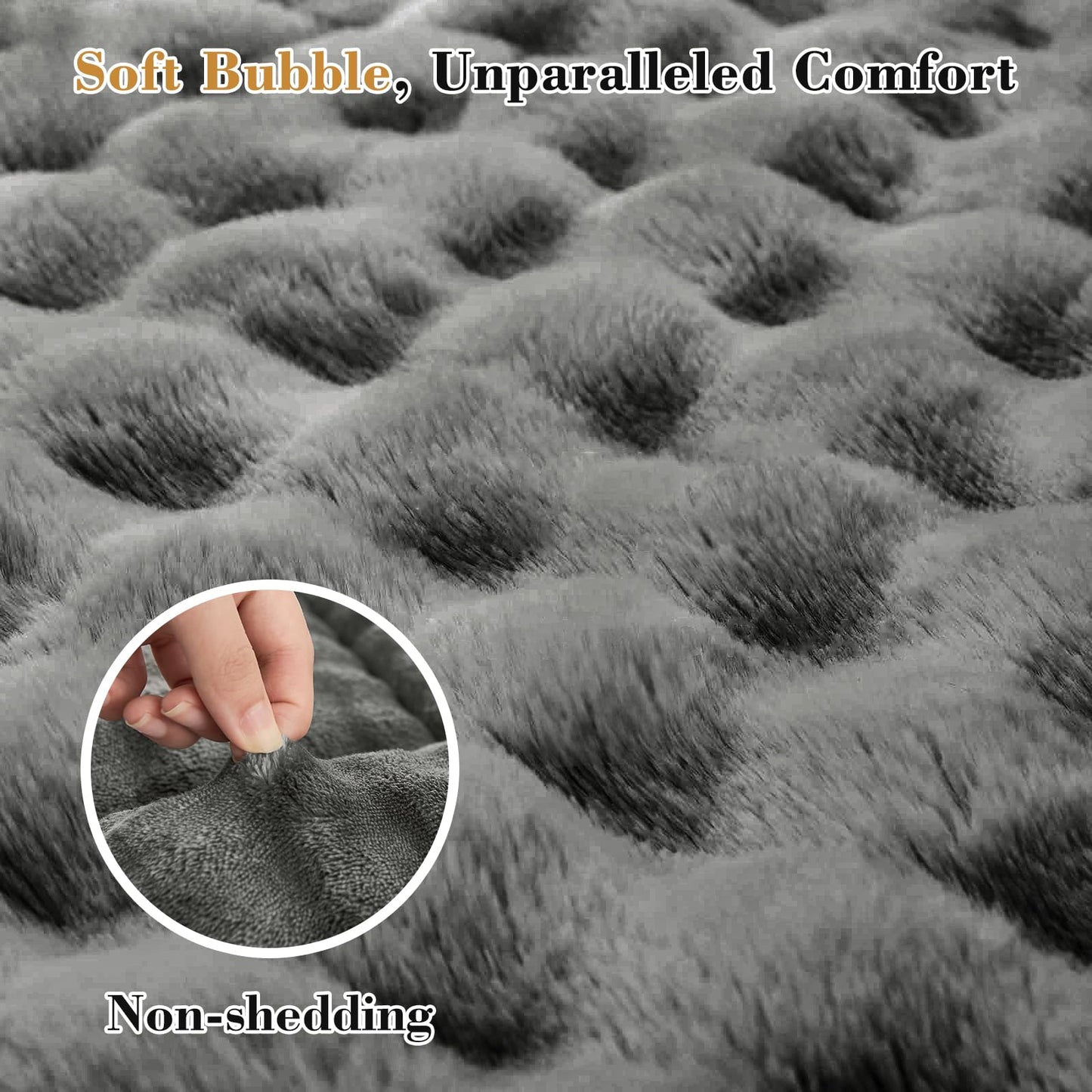 Cymula Full Size Mattress Topper for Winter Fleece Bubble Pillow Top Mattress Pad with 8-21 Inch Elasticated Deep Pockets, Plush Down Alternative Fill Warm Fuzzy Mattress Protector, Grey