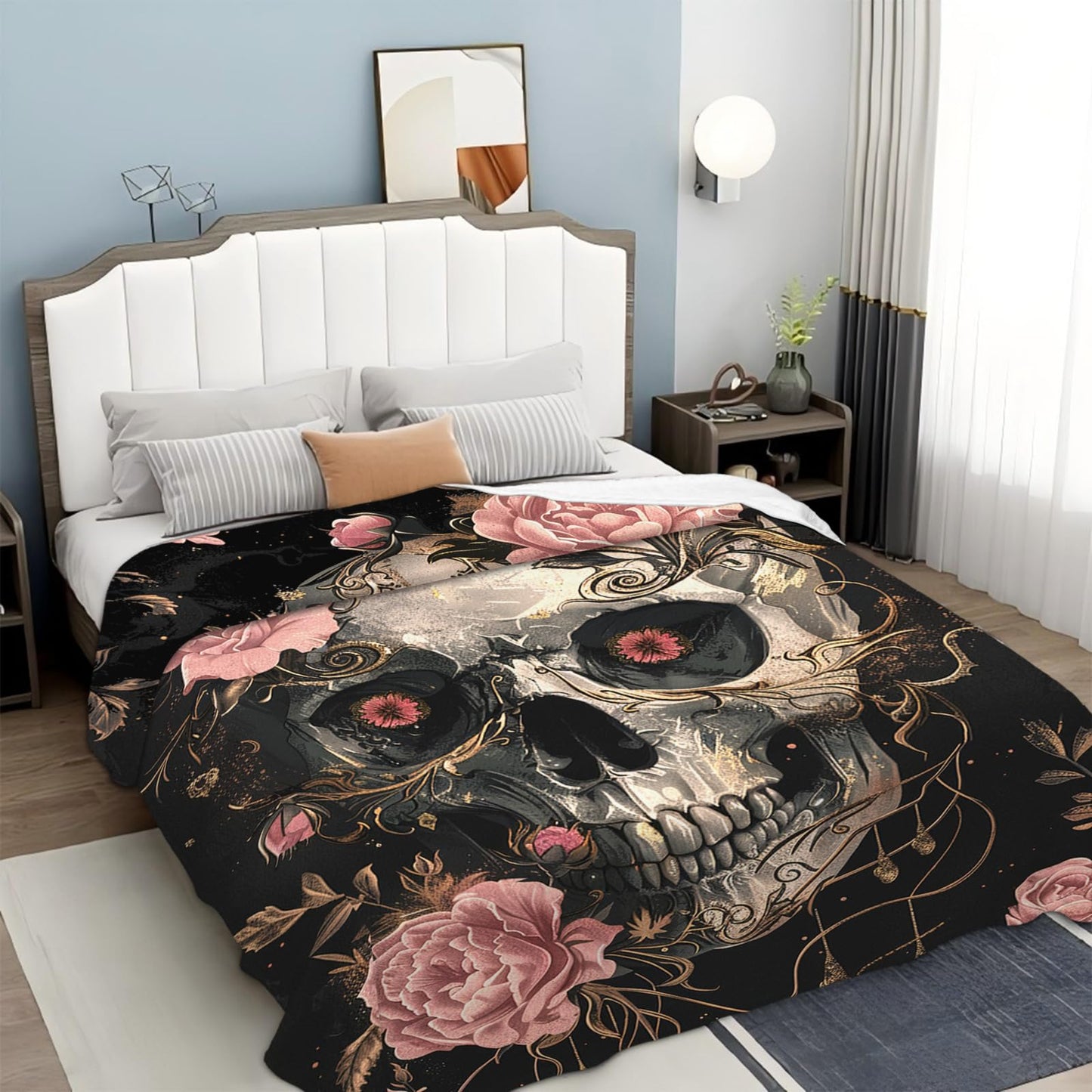 Tijuboni Skull Roses Throw Blanket Skeleton Gifts for Girls Boys Women Men Kids Adults Soft Flannel Fleece Blanket for Couch Sofa Bed Home Decor 40"x50"