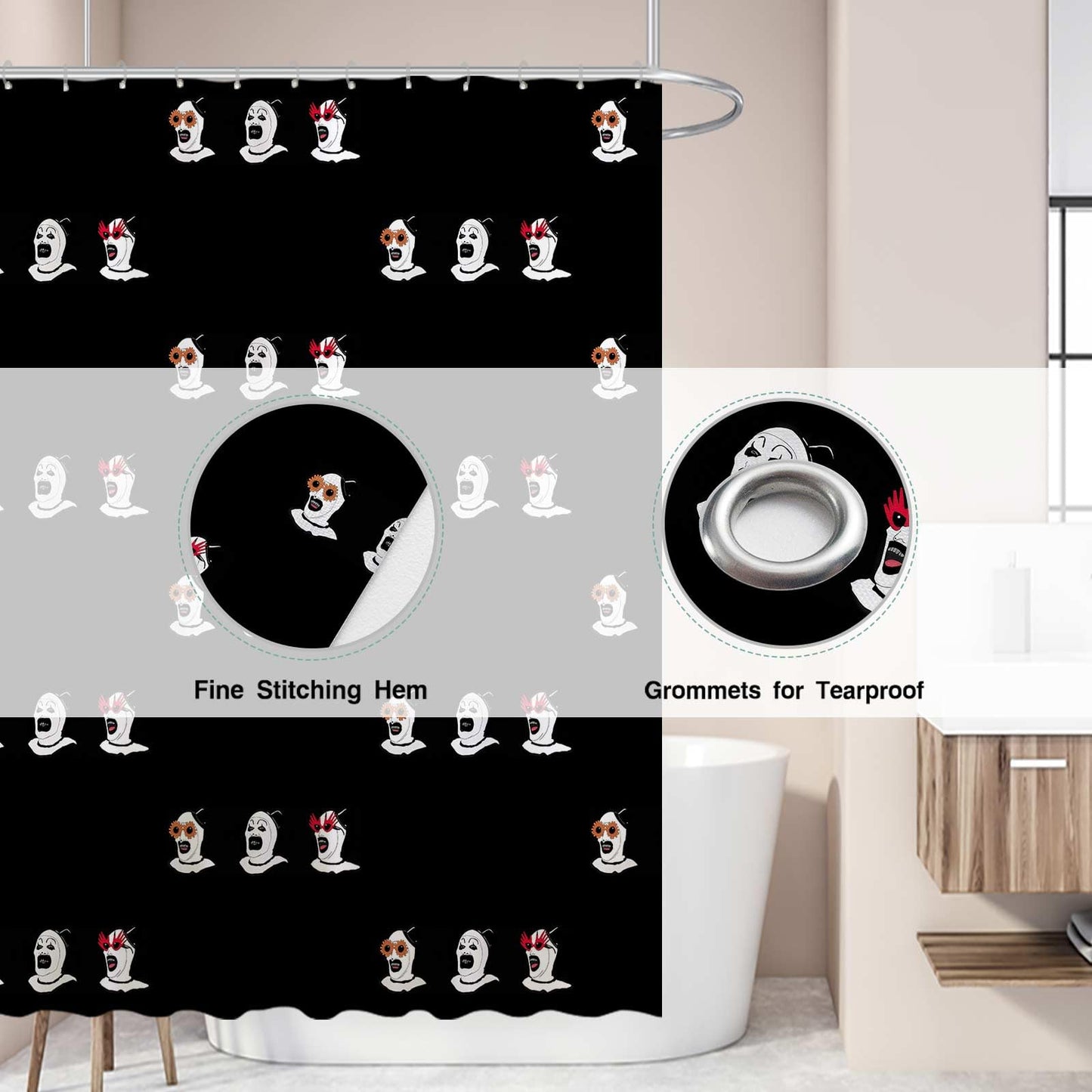 Funnytree Nightmare Clown Shower Curtain, The Horror Show Bathroom Decor, Waterproof Fabric Durable Easy Care Washable, 72"X72"(Hooks Not Included) SC00202-002