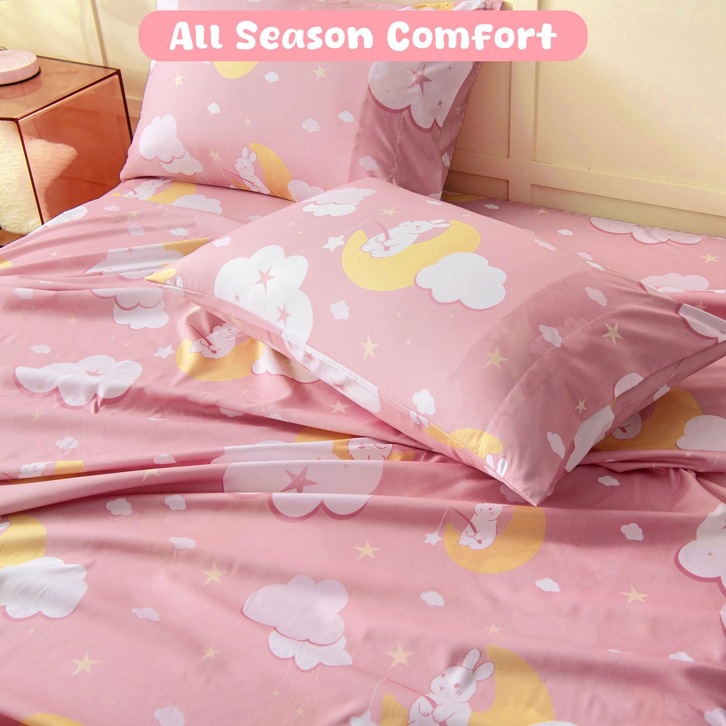 Swiftify Twin Sheet Set for Kids Girls, 3-Piece Bed Sheet Set for Toddler, Soft Brushed Microfiber Bedding, Deep Pocket, Wrinkle & Fade Resistant, Pink Bunny