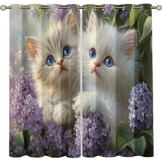 MPUTIE Cute Cat Blackout Curtains 72 inch Length, Kitten Window Treatments for Bedroom, Grommet Thermal Curtains for Kitchen, Floral Animal Drapes, Cat Room Decor, 2 Panels