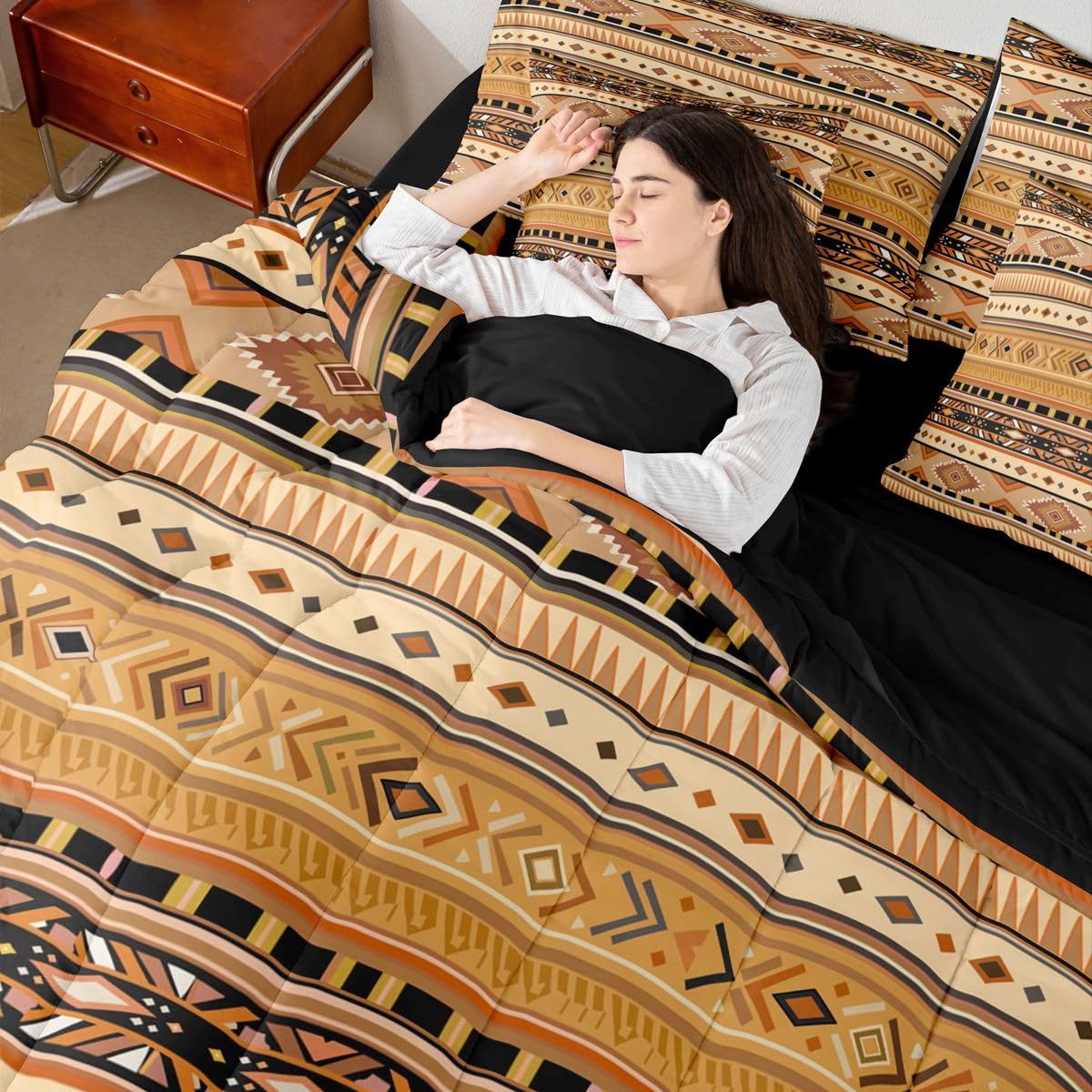 Erosebridal White Brown Aztec Southwestern Full Comforter Set 7 Pieces | Cowboy Farmhouse Bed in A Bag for Bedroom Tribal Bohemian Bedding Set with Comforters Cowgirl Adults Room Decor
