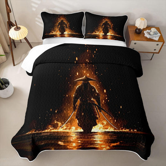 Erosebridal Japanese Samurai Quilt Twin Size - Japan Warrior Bedspread Japanese Spirit Bed Coverlet with 1 Pillowcase