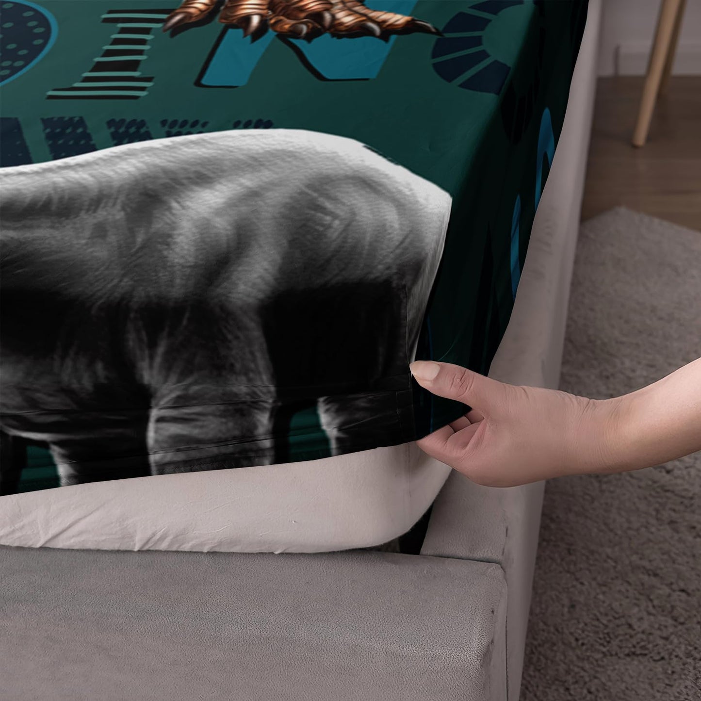 AILONEN 3D Dinosaur Fitted Sheet Twin XL Size, Cartoon Dinosaur Bedding Sets Bed Sheet Set,Green Theme Bedsheets Set 3 Pcs,1 Deep Pocket and 2 Pillowcases