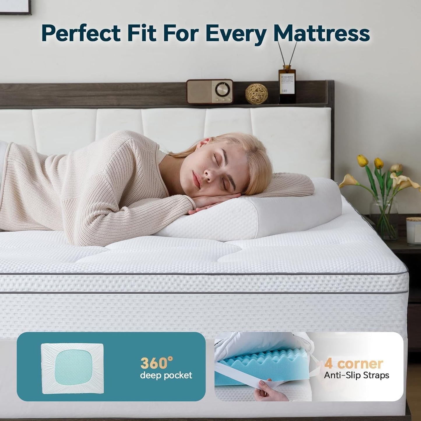 GEMBED Firm Memory Foam Mattress Topper Queen Size - Dual Layer 3 Inch Cooling Gel Memory Pad and 1 Inch Pillow Top Mattress Cover for Back Pain - 60" x 80" x 4"