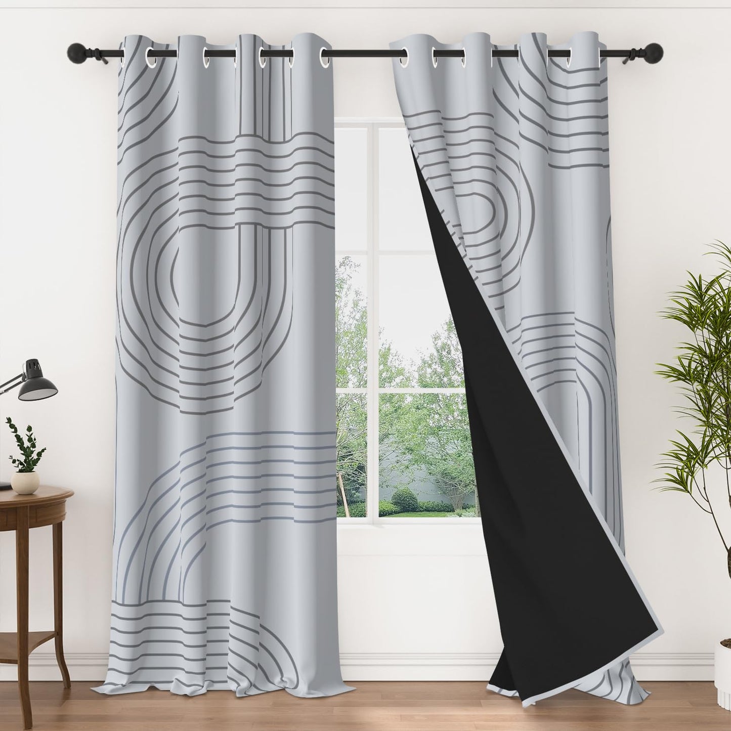 NAEMBCU Modern Geometric Blackout Curtains 84 Inches Long 2 Panels, Retro Linear Pattern Window Drapes, Light Blocking Thermal Insulated Curtains for Modern Bedroom & Living Room Decor