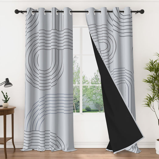 NAEMBCU Modern Geometric Blackout Curtains 84 Inches Long 2 Panels, Retro Linear Pattern Window Drapes, Light Blocking Thermal Insulated Curtains for Modern Bedroom & Living Room Decor