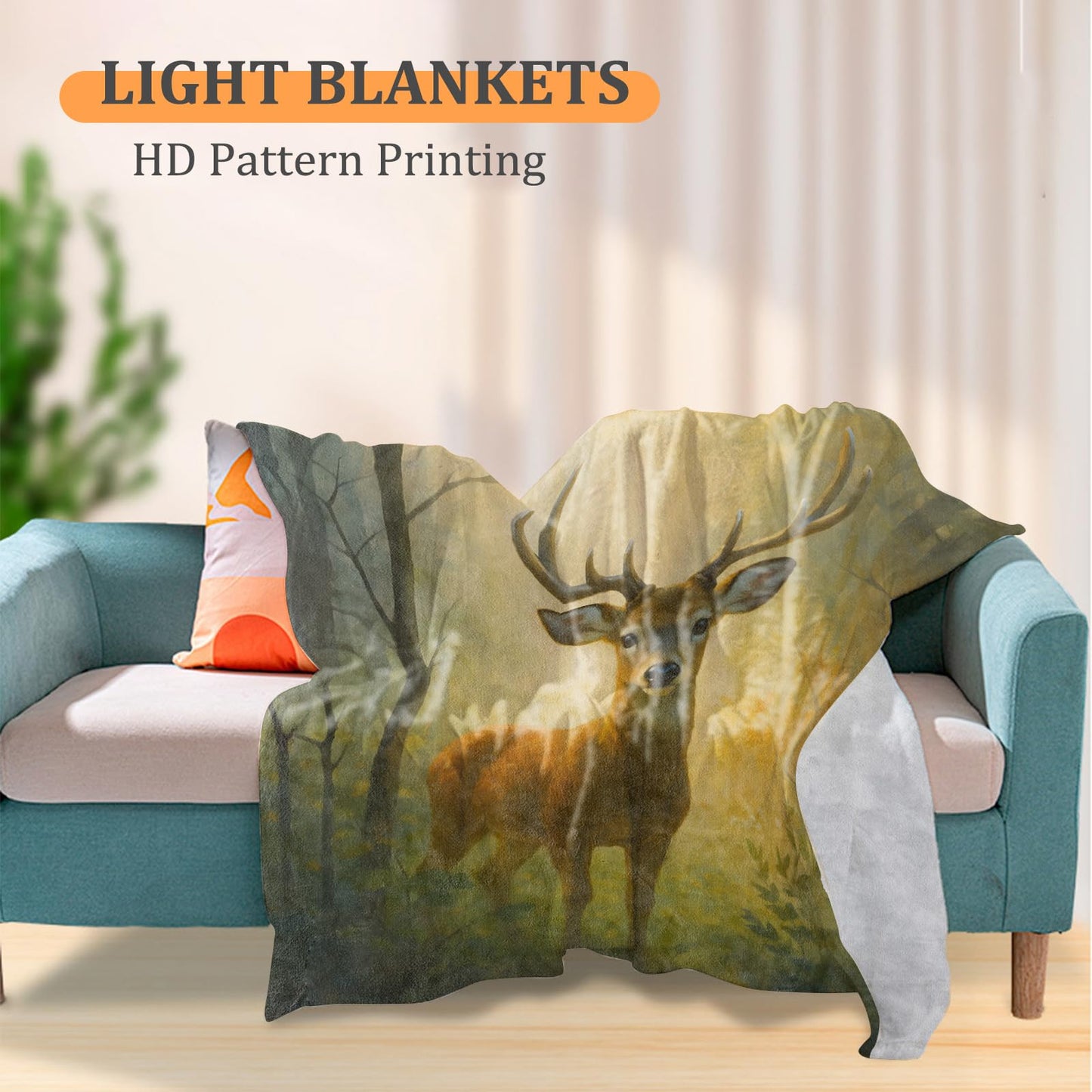 Serene Deer Blanket, 60 x 50 Inch Flannel Forest Animal Throw Blanket, Gifts for Women Girls Adults Kids, Lightweight Cozy Warm Blankets for Sofa Travel Home Decor
